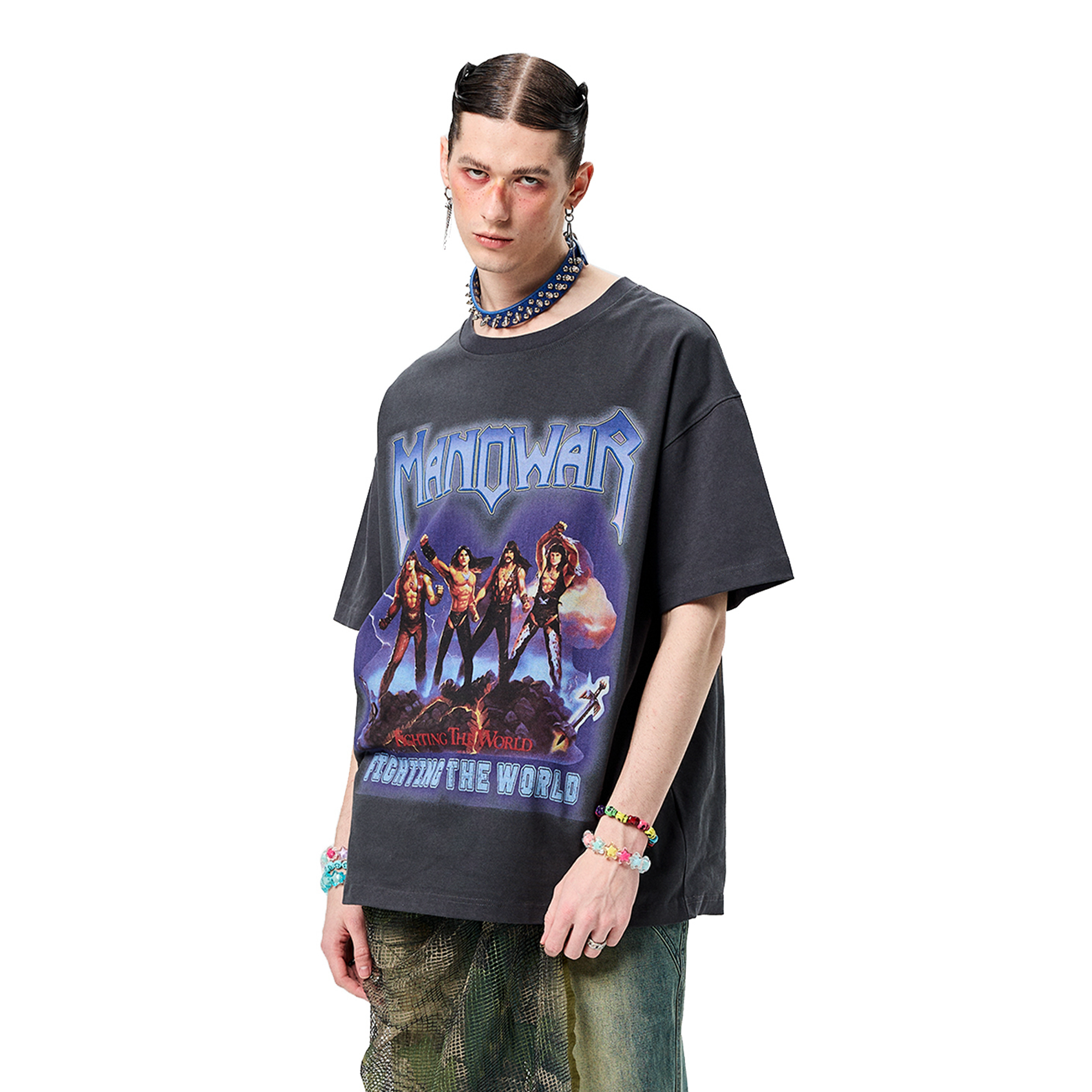 ERISSTOFF Washed Manowar Graphic Oversized T-Shirt-T Shirt-S-Free Shipping Leatheretro