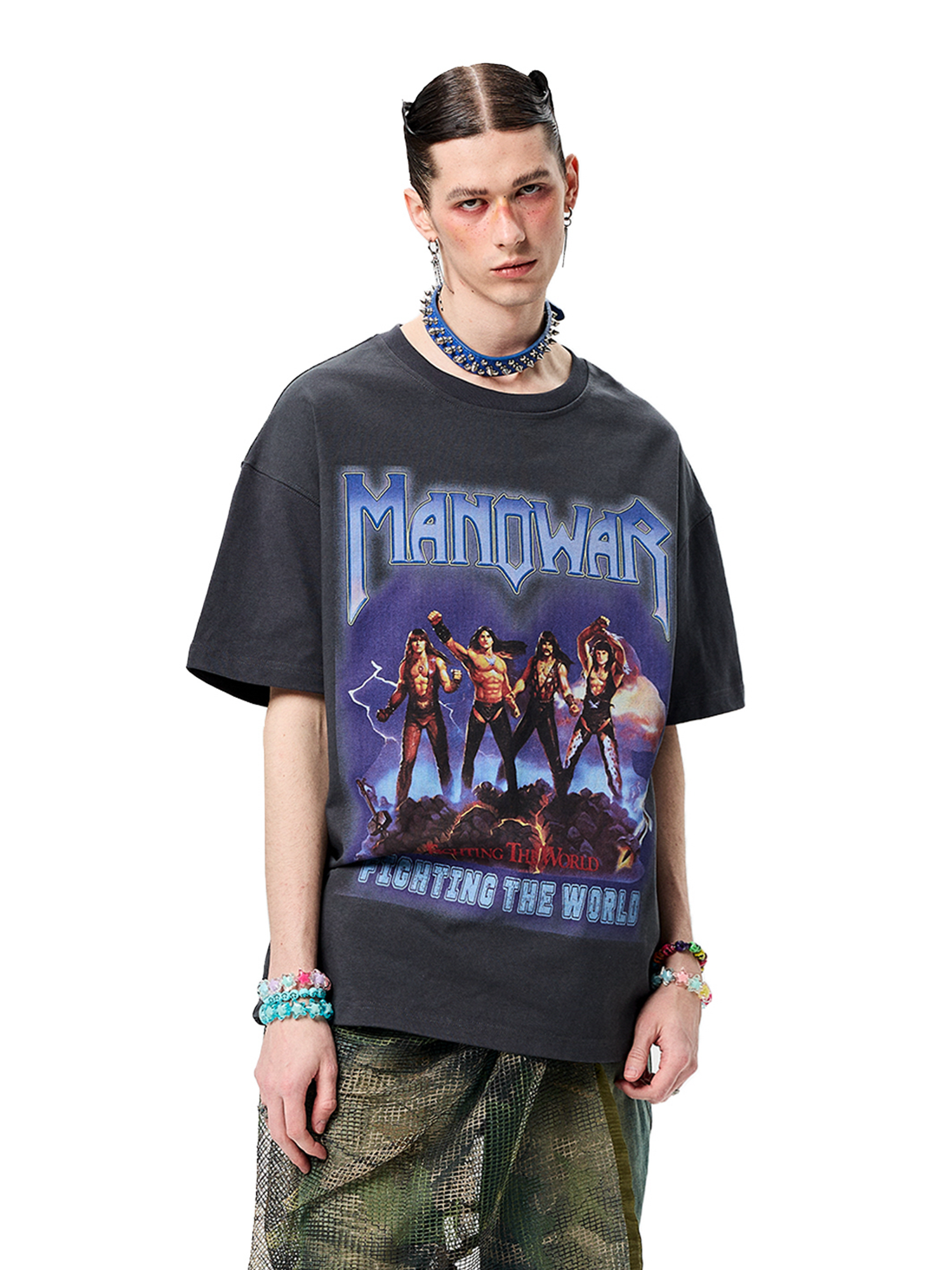 ERISSTOFF Washed Manowar Graphic Oversized T-Shirt-T Shirt-S-Free Shipping Leatheretro