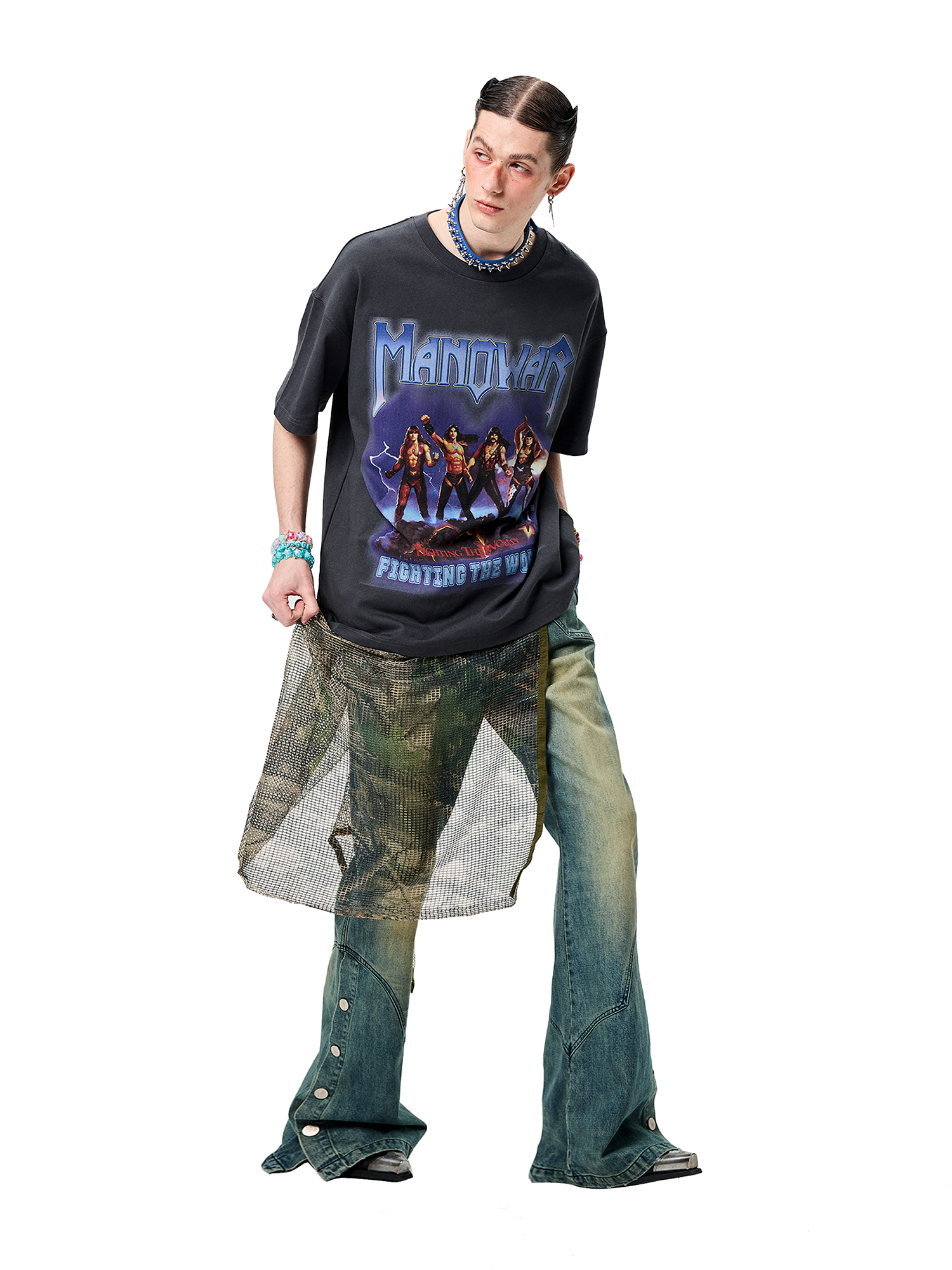 ERISSTOFF Washed Manowar Graphic Oversized T-Shirt-T Shirt-S-Free Shipping Leatheretro