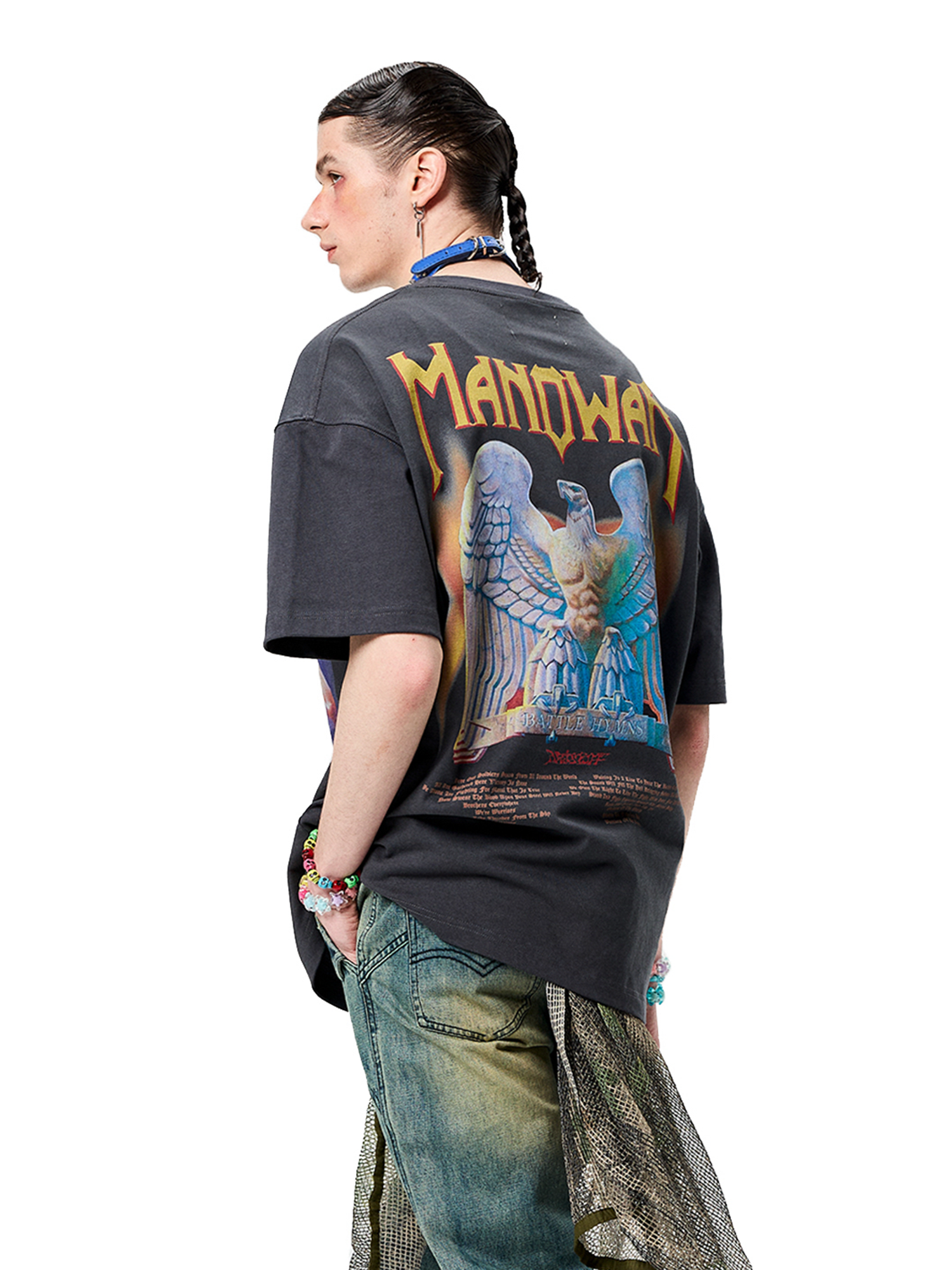 ERISSTOFF Washed Manowar Graphic Oversized T-Shirt-T Shirt-S-Free Shipping Leatheretro