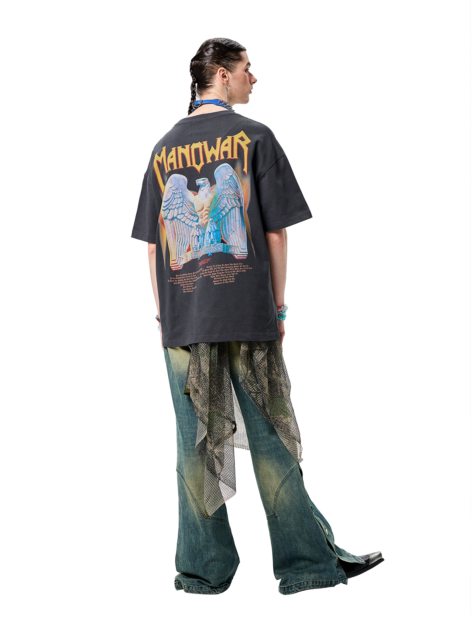 ERISSTOFF Washed Manowar Graphic Oversized T-Shirt-T Shirt-S-Free Shipping Leatheretro