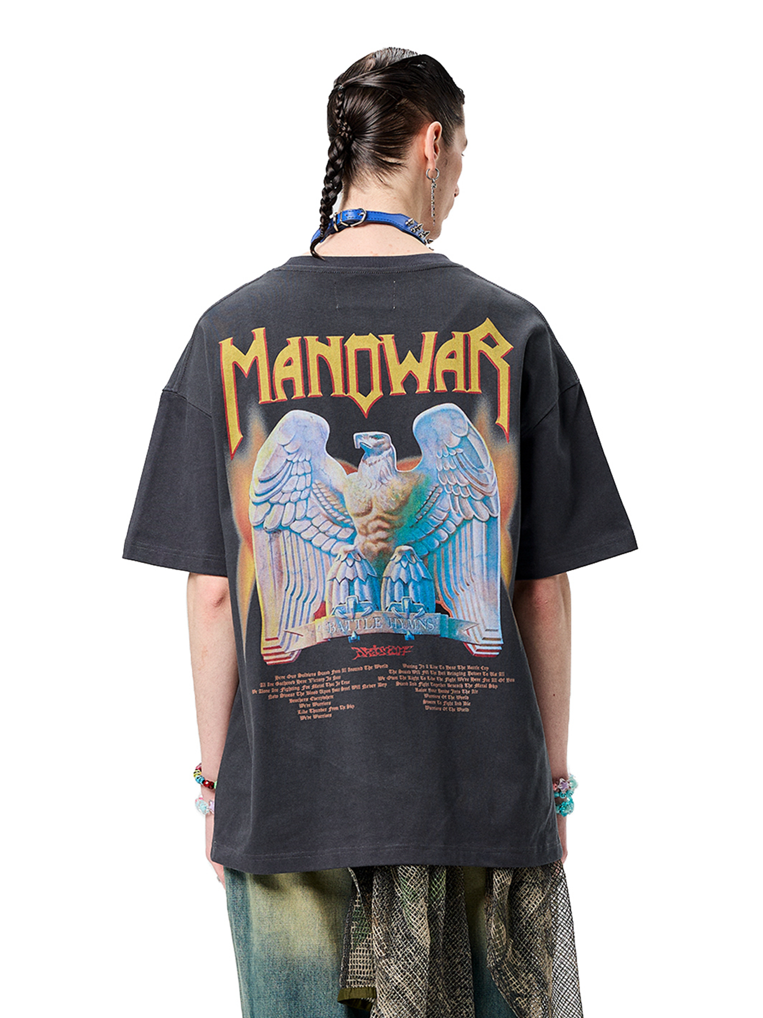 ERISSTOFF Washed Manowar Graphic Oversized T-Shirt-T Shirt-S-Free Shipping Leatheretro