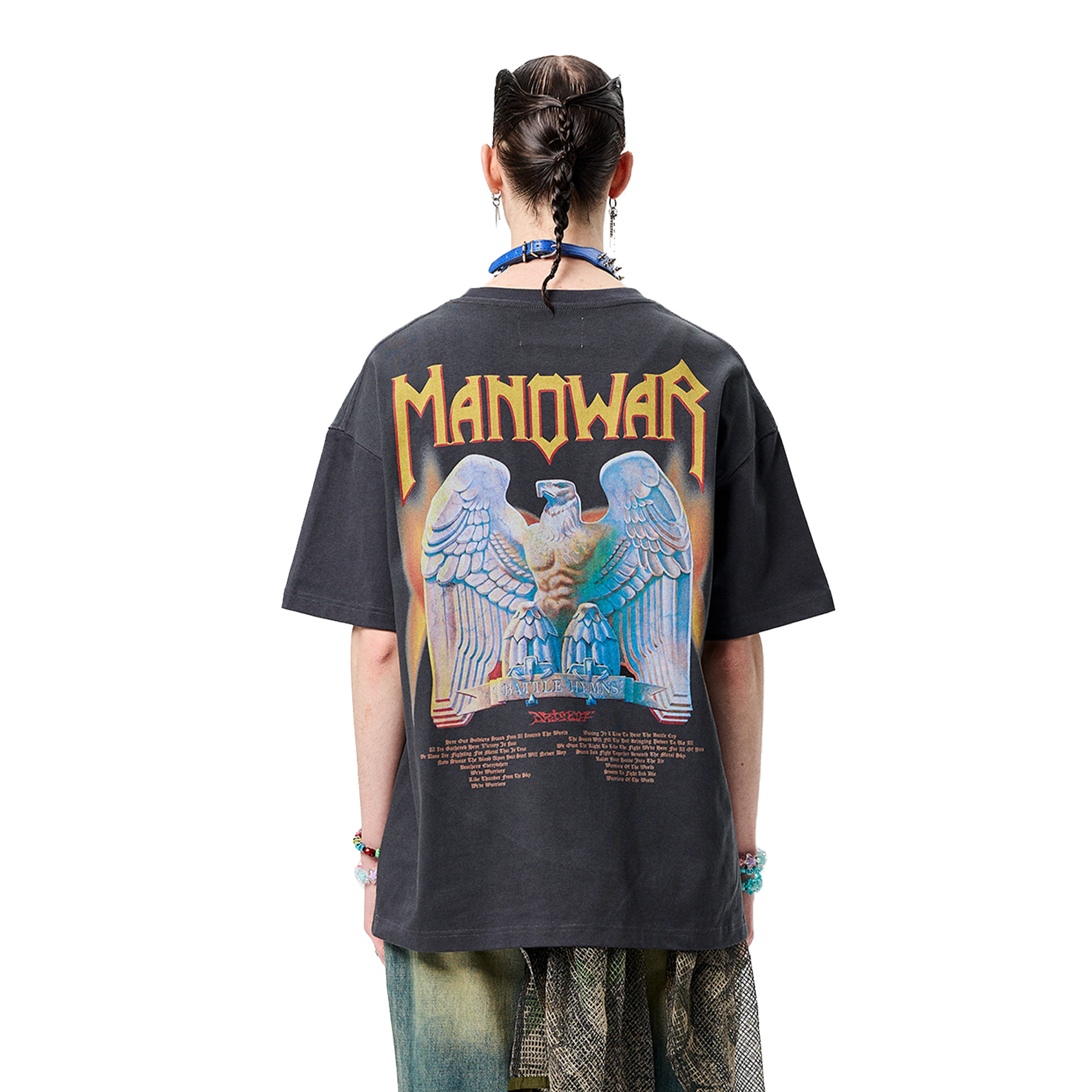 ERISSTOFF Washed Manowar Graphic Oversized T-Shirt-T Shirt-S-Free Shipping Leatheretro