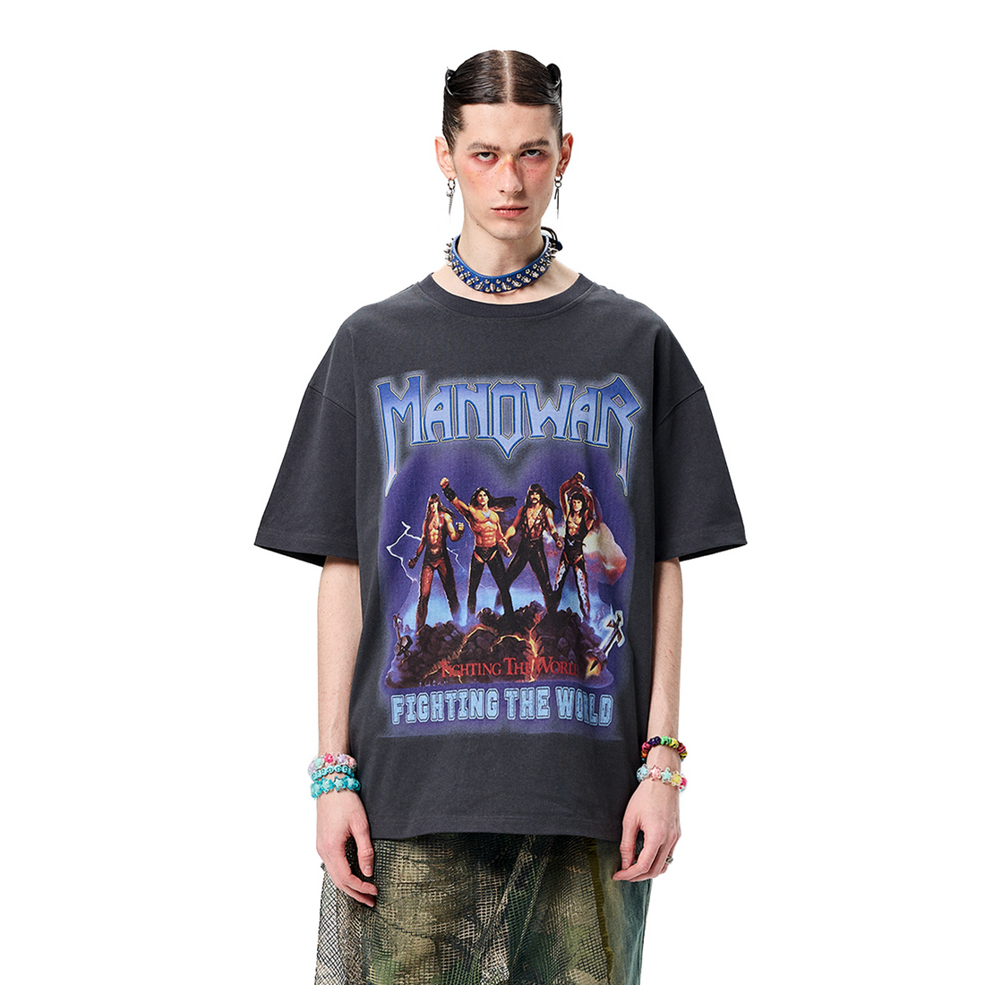 ERISSTOFF Washed Manowar Graphic Oversized T-Shirt-T Shirt-S-Free Shipping Leatheretro