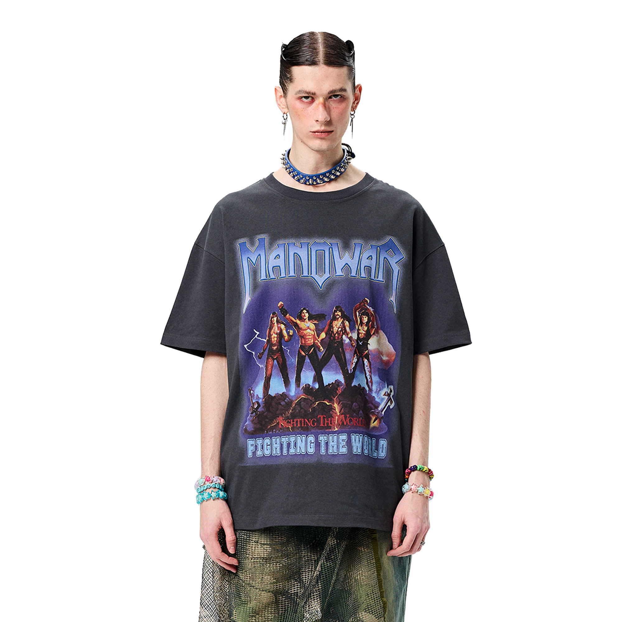 ERISSTOFF Washed Manowar Graphic Oversized T-Shirt-T Shirt-S-Free Shipping Leatheretro