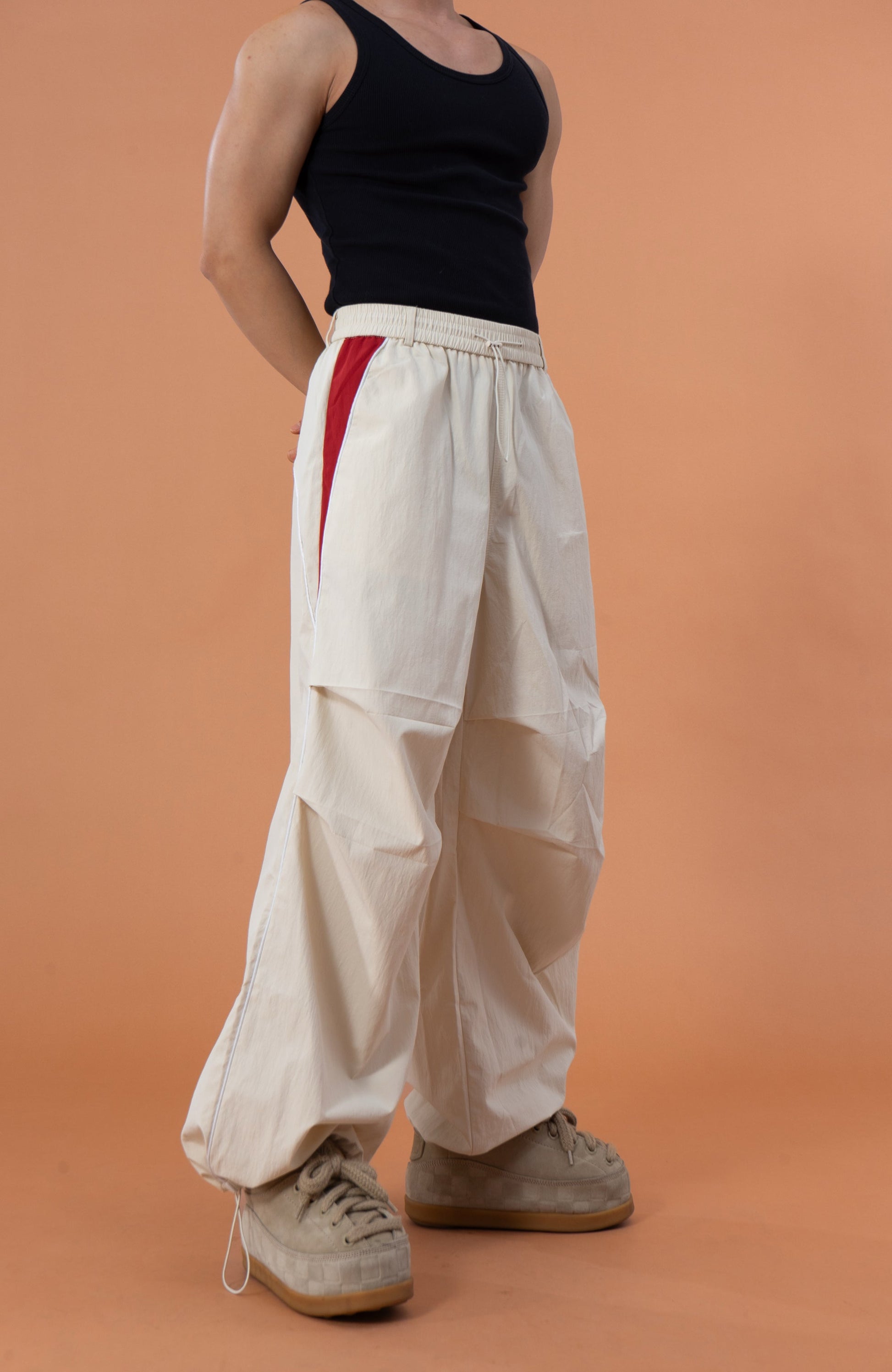 CLP Contrast Panel Pleated-Knee Drawstring-Hem Pants-Pants-S-Dark Gray-Free Shipping Leatheretro