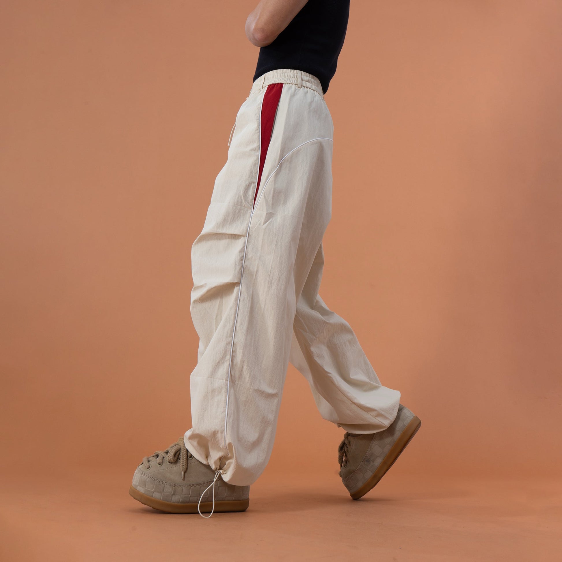 CLP Contrast Panel Pleated-Knee Drawstring-Hem Pants-Pants-S-Dark Gray-Free Shipping Leatheretro