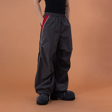 CLP Contrast Panel Pleated-Knee Drawstring-Hem Pants-Pants-S-Dark Gray-Free Shipping Leatheretro