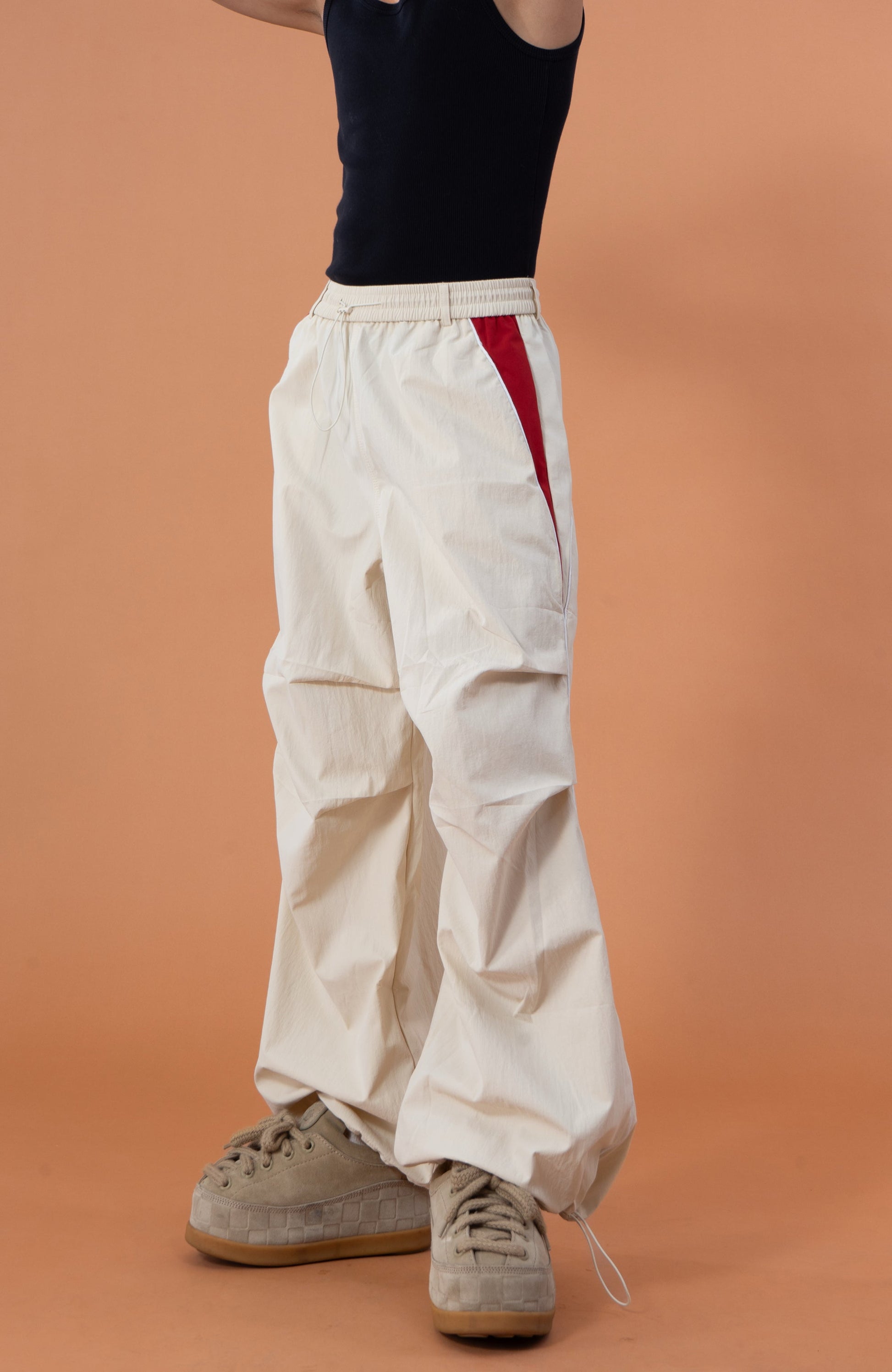 CLP Contrast Panel Pleated-Knee Drawstring-Hem Pants-Pants-S-Dark Gray-Free Shipping Leatheretro