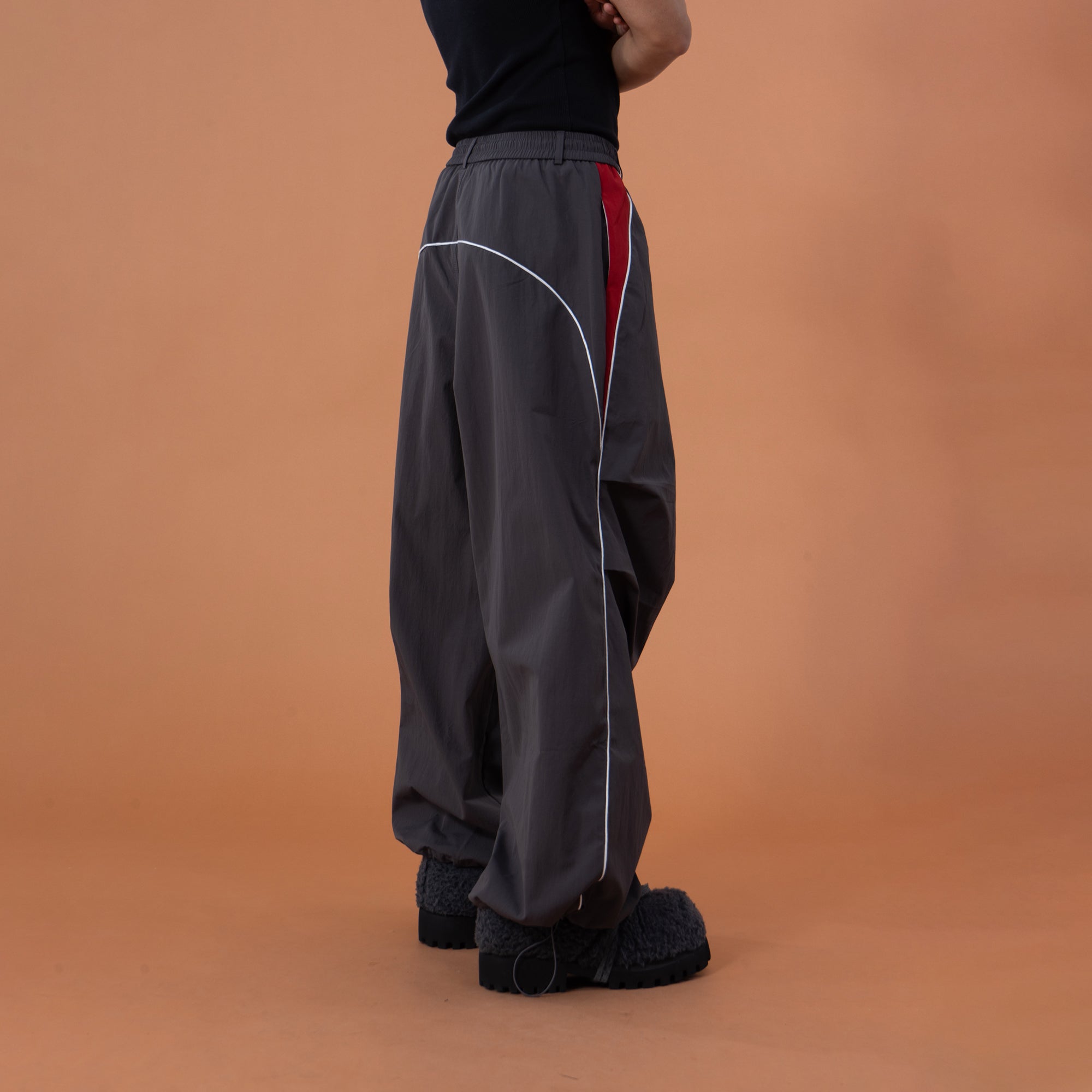 CLP Contrast Panel Pleated-Knee Drawstring-Hem Pants-Pants-S-Dark Gray-Free Shipping Leatheretro