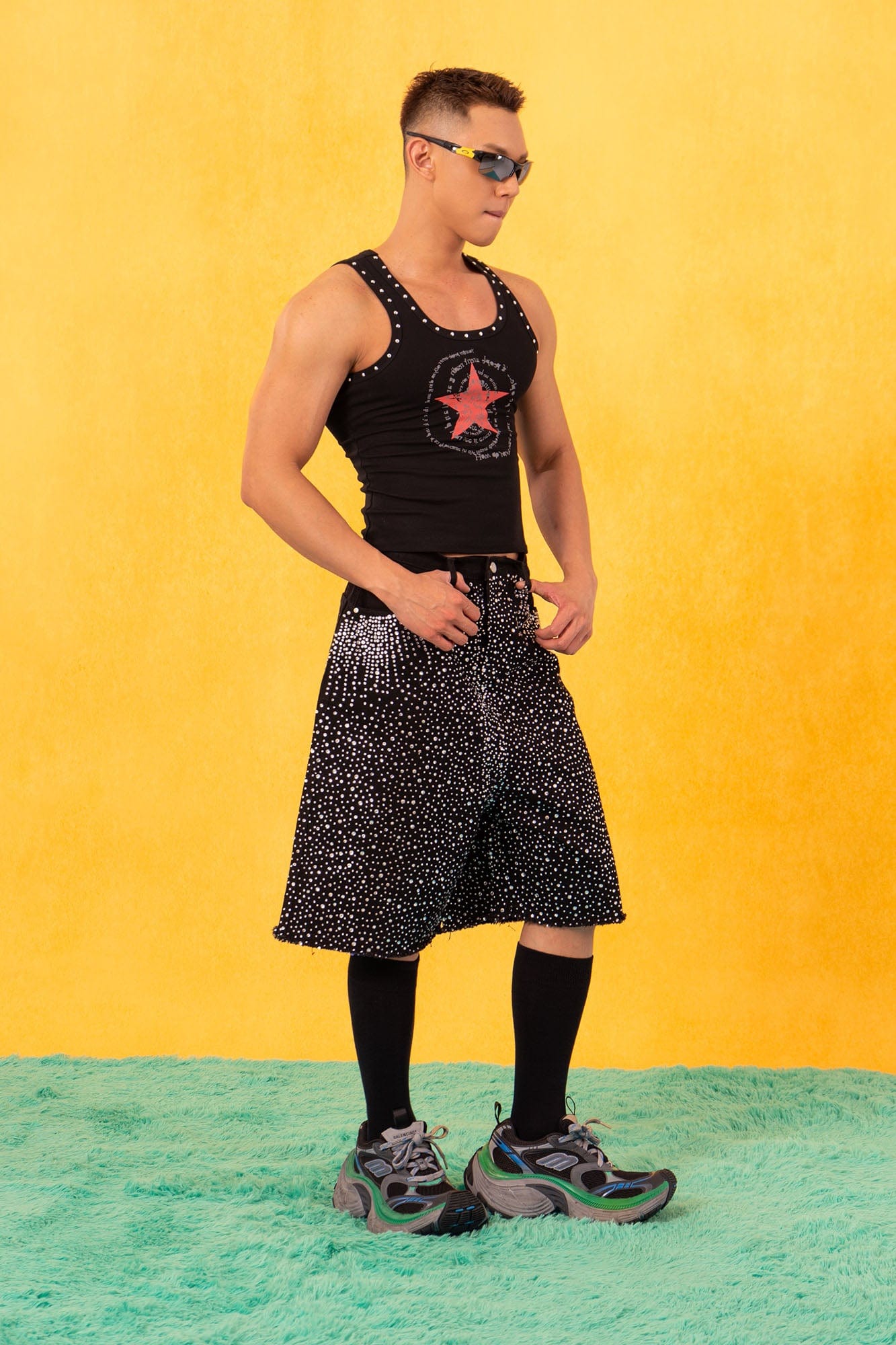 CLP Star Graphic Ribbed Tank Top-Tank Top-S-Black-Free Shipping Leatheretro