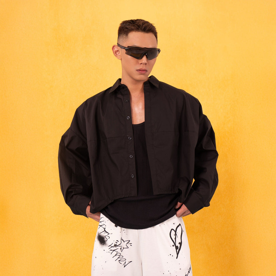 CLP Cropped Drawcord Hem Panel Shirt-Shirt-M-White-Free Shipping Leatheretro