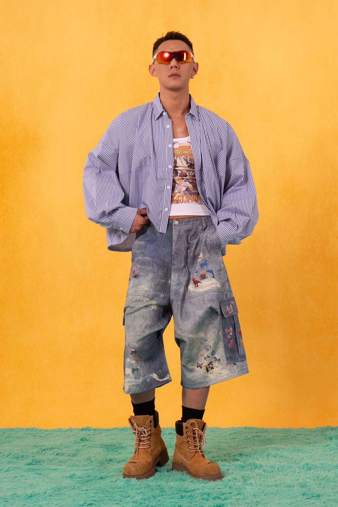 CLP Cropped Drawcord Hem Panel Shirt-Shirt-M-White-Free Shipping Leatheretro