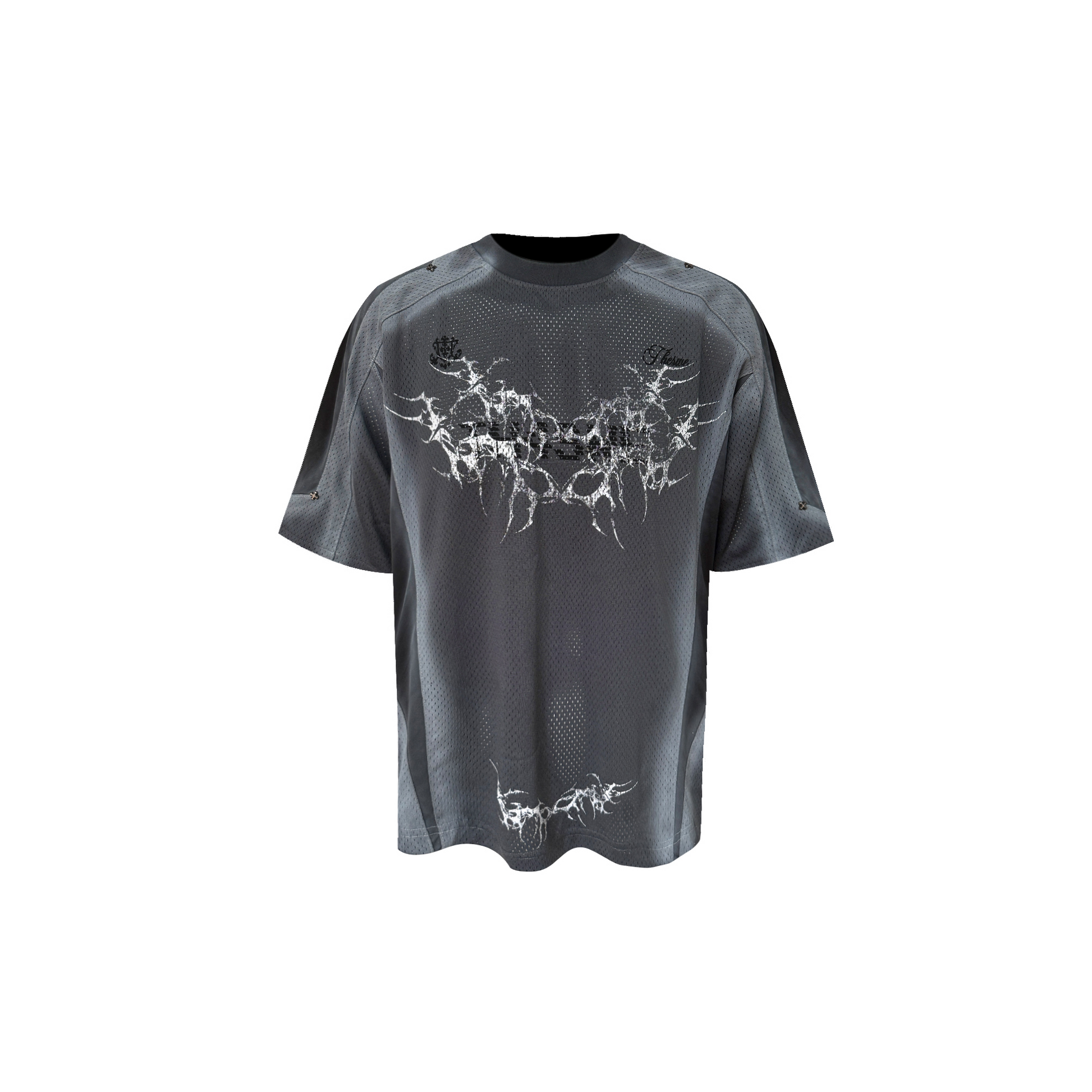 TH4SWE Washed Thorn Graphic Studded T Shirt-T Shirt-S-Gray-Free Shipping Leatheretro