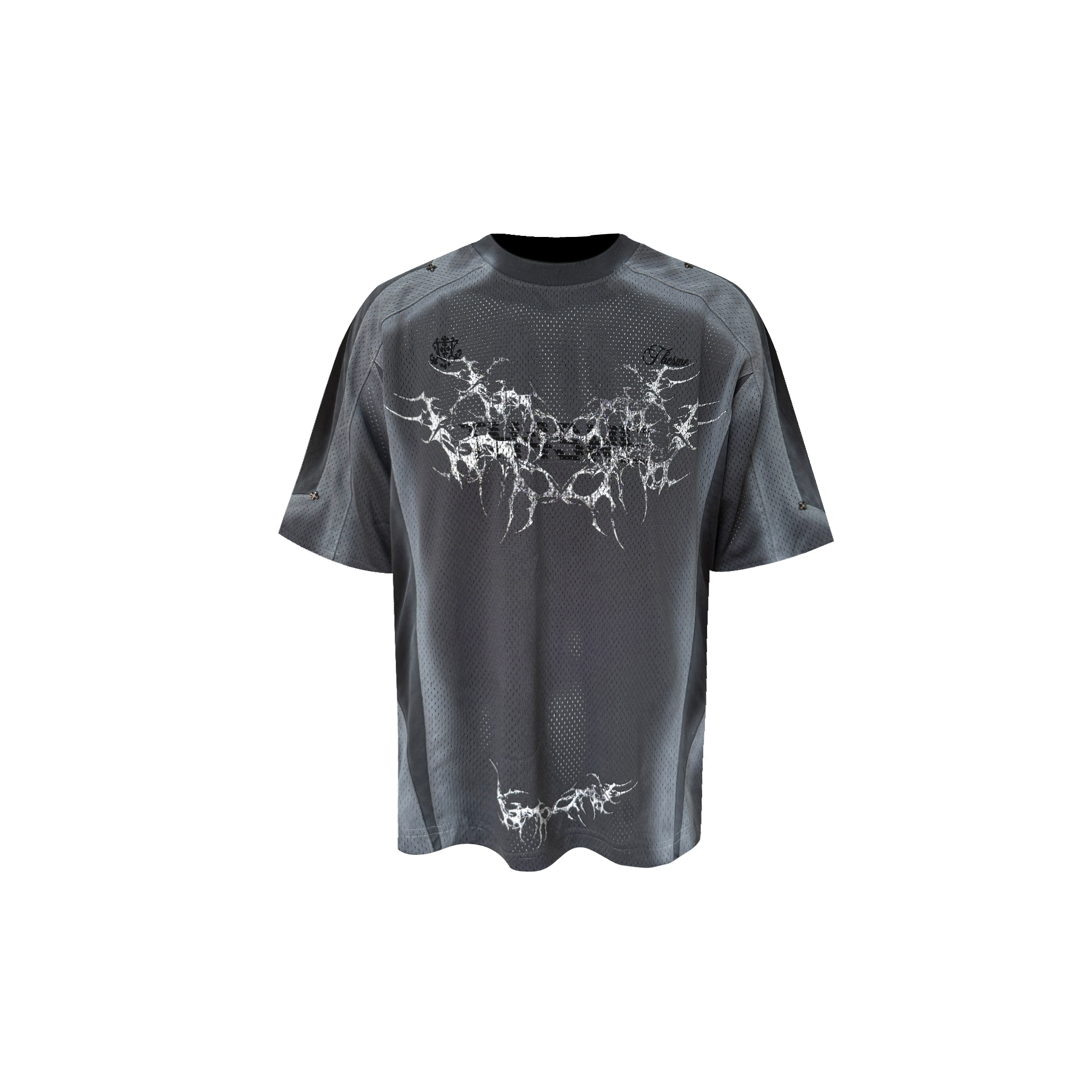 TH4SWE Washed Thorn Graphic Studded T Shirt-T Shirt-S-Gray-Free Shipping Leatheretro