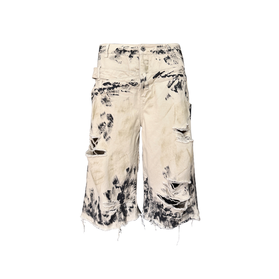 TH4SWE Painted Waxed Panel Raw-Edge Shorts-Shorts-S-Free Shipping Leatheretro