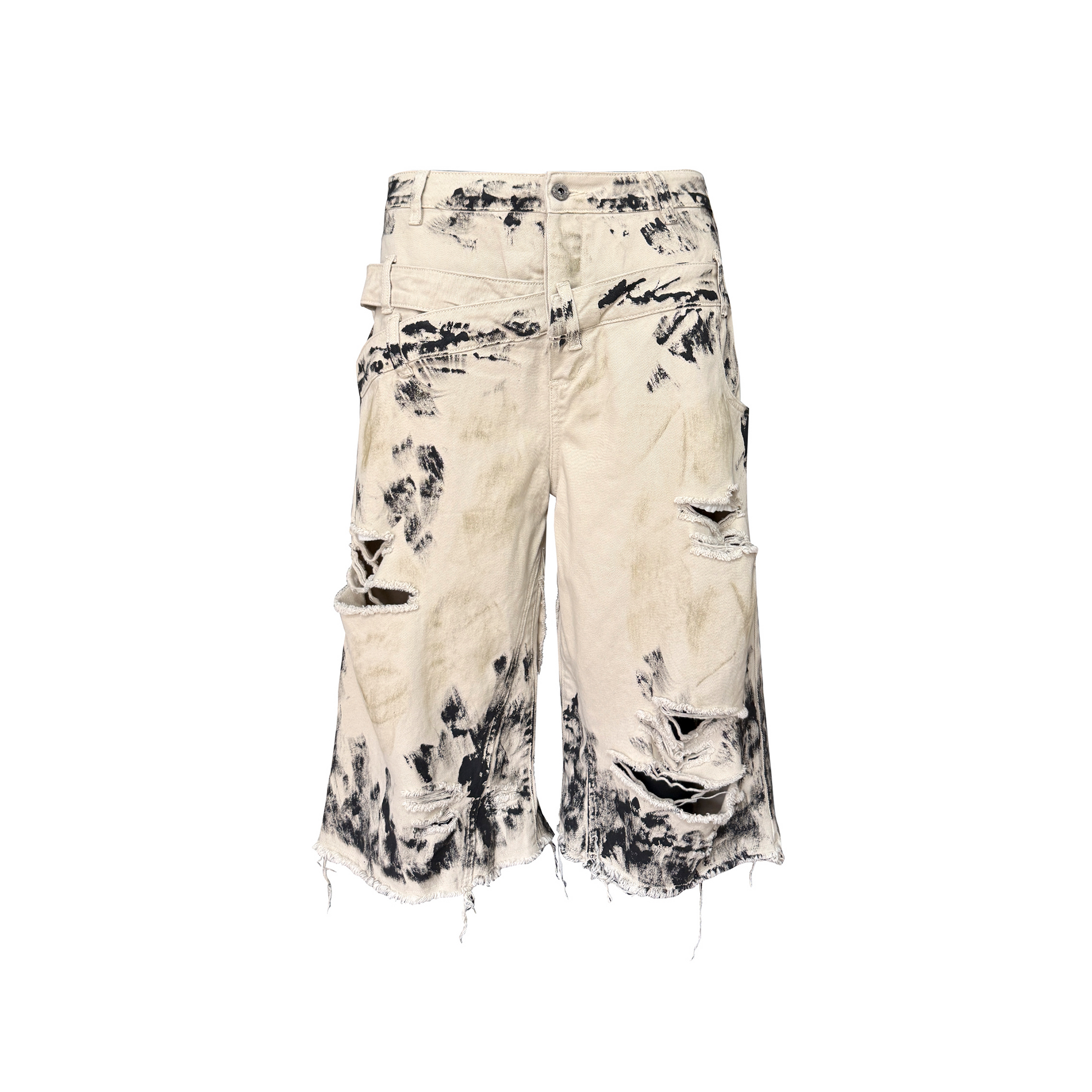 TH4SWE Painted Waxed Panel Raw-Edge Shorts-Shorts-S-Free Shipping Leatheretro