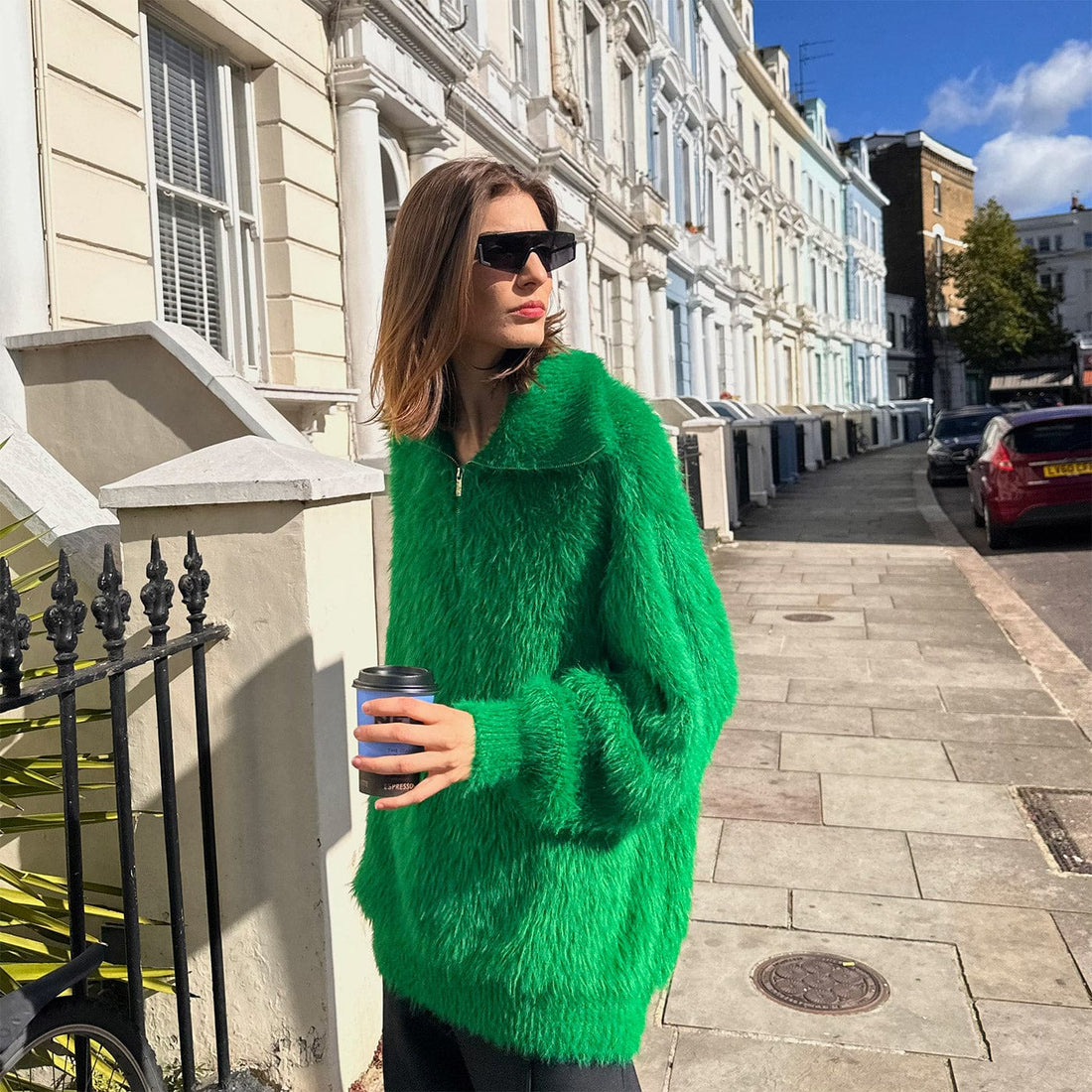 SOURPLUM Faux Fur Half Zip Sweater Avocado-Sweater-S-Free Shipping Leatheretro