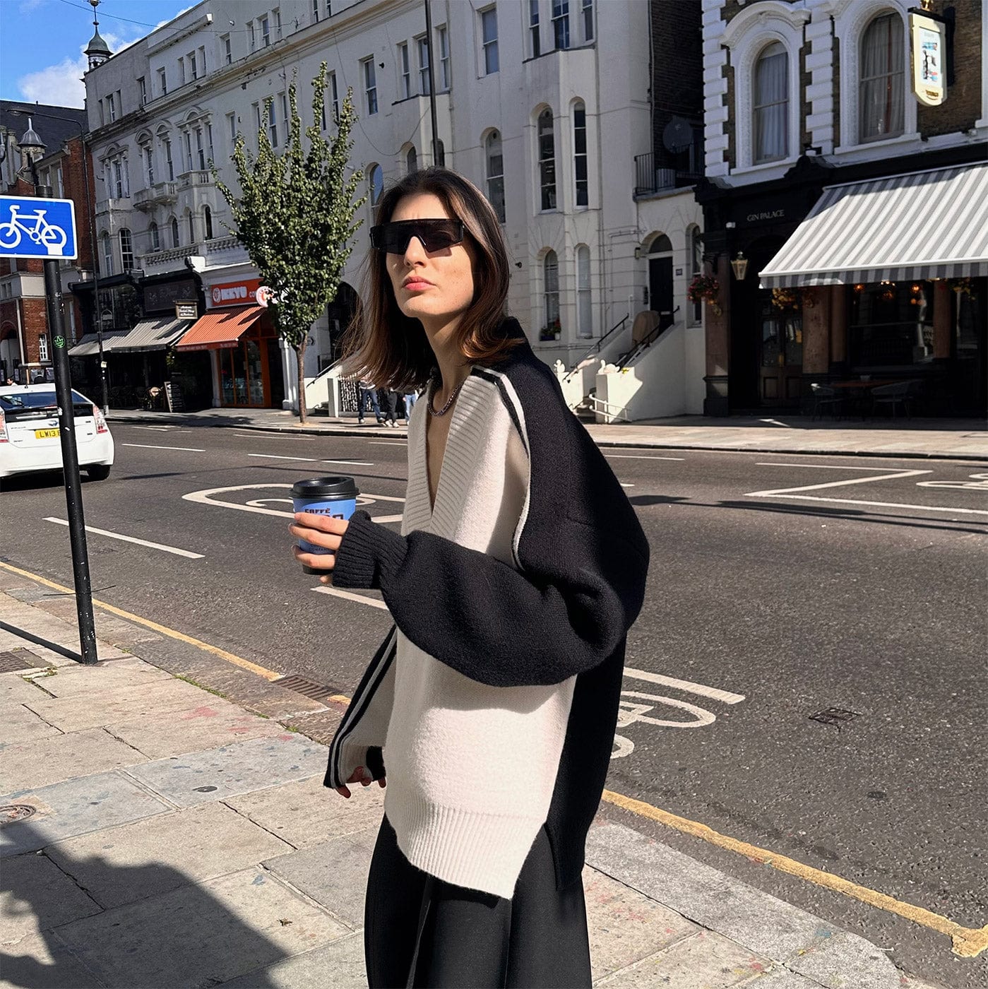 SOURPLUM Modern Spliced V-Neck Sweater-Sweater-S-Free Shipping Leatheretro