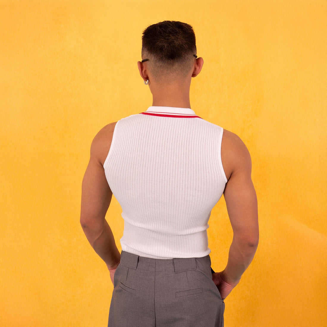 CLP Contrast Trim Ribbed Polo Tank Top-Tank Top-S-Free Shipping Leatheretro