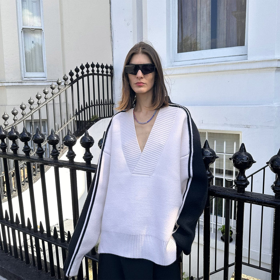 SOURPLUM Modern Spliced V-Neck Sweater-Sweater-S-Free Shipping Leatheretro