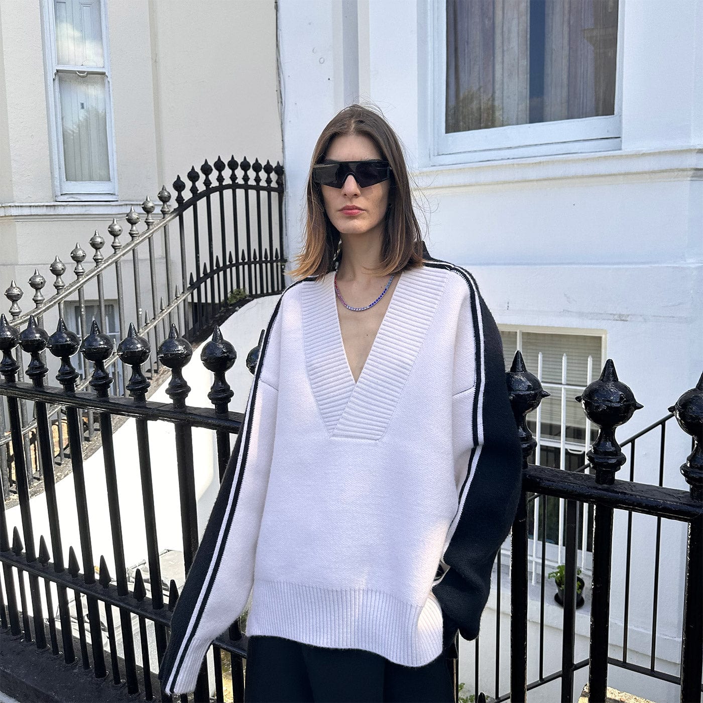 SOURPLUM Modern Spliced V-Neck Sweater-Sweater-S-Free Shipping Leatheretro