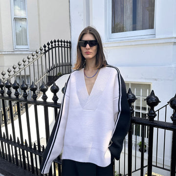 SOURPLUM Modern Spliced V-Neck Sweater-Sweater-S-Free Shipping Leatheretro