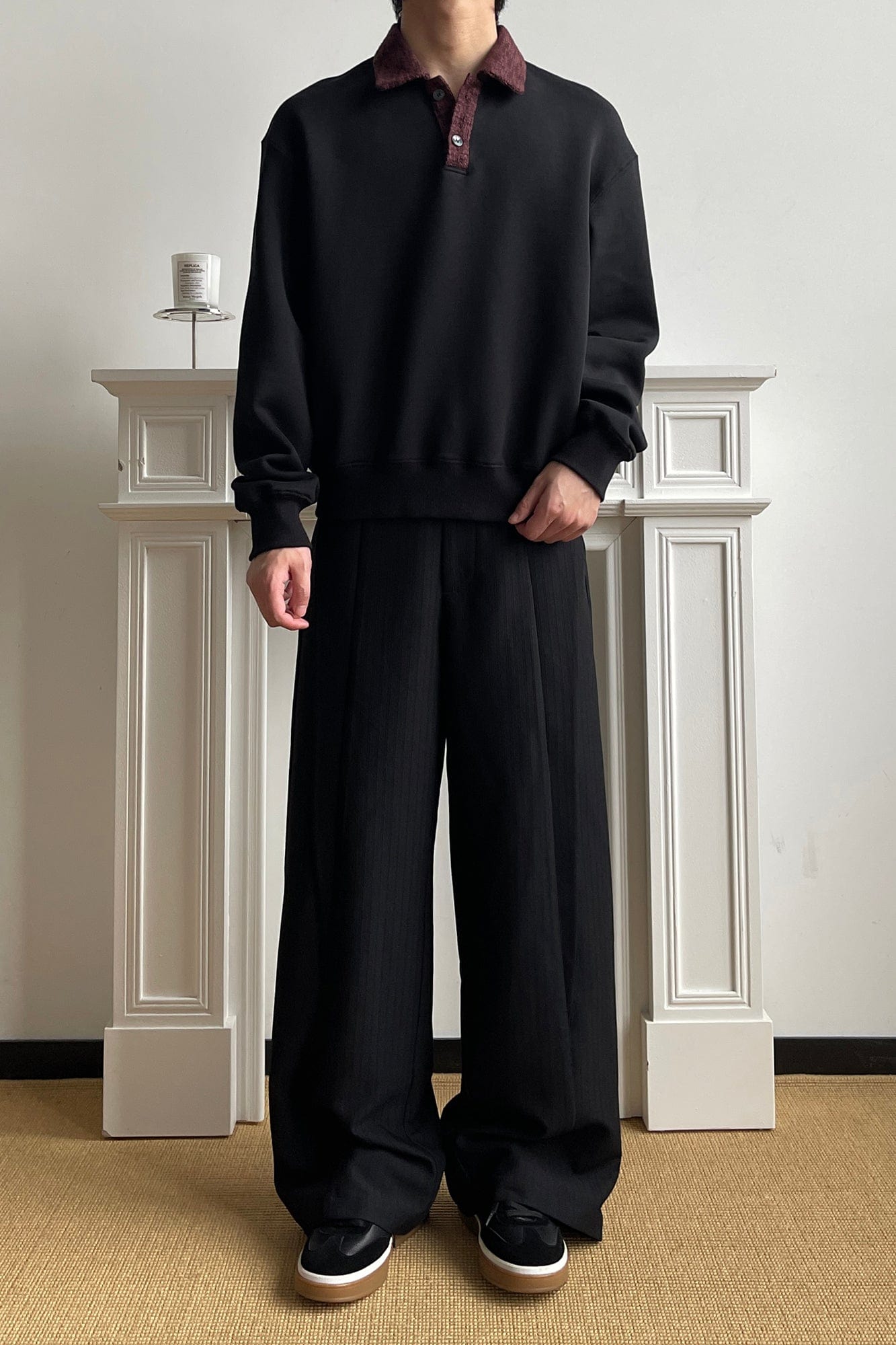 OKAYTHXBYE Flexweave Contrast Collar Sweatshirt-Sweatshirt-S-Black-Free Shipping Leatheretro