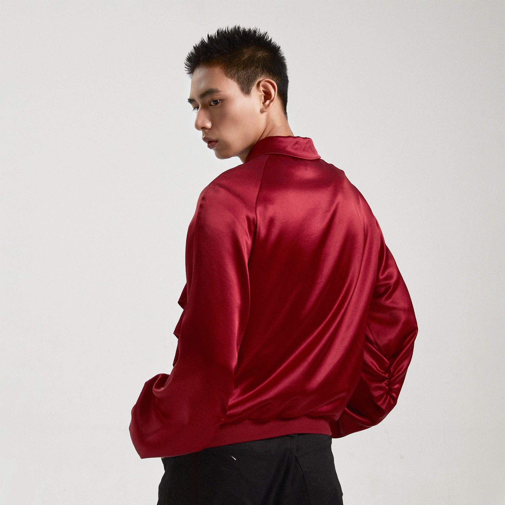 KADAKADA Skeleton Cut-Out Satin Bomber Jacket-Jacket-M-Free Shipping Leatheretro