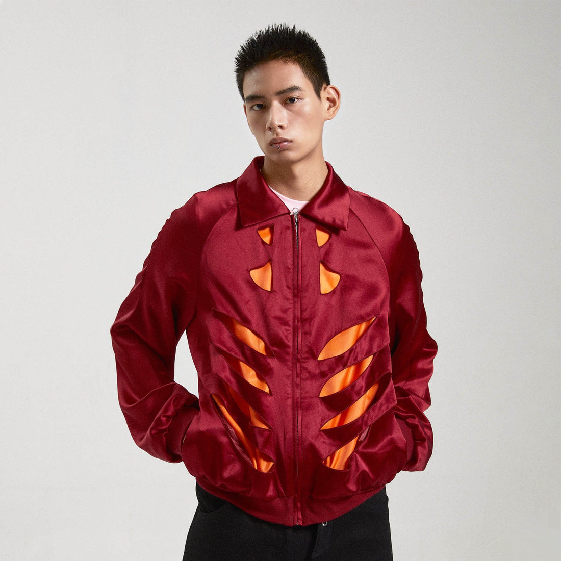 KADAKADA Skeleton Cut-Out Satin Bomber Jacket-Jacket-M-Free Shipping Leatheretro