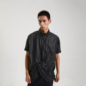 KADAKADA Asymmetrical Pleated Faux Leather Half Shirt-Half shirt-M-Free Shipping Leatheretro