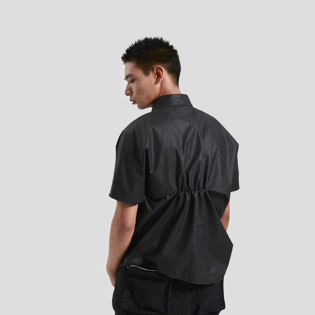 KADAKADA Asymmetrical Pleated Faux Leather Half Shirt-Half shirt-M-Free Shipping Leatheretro