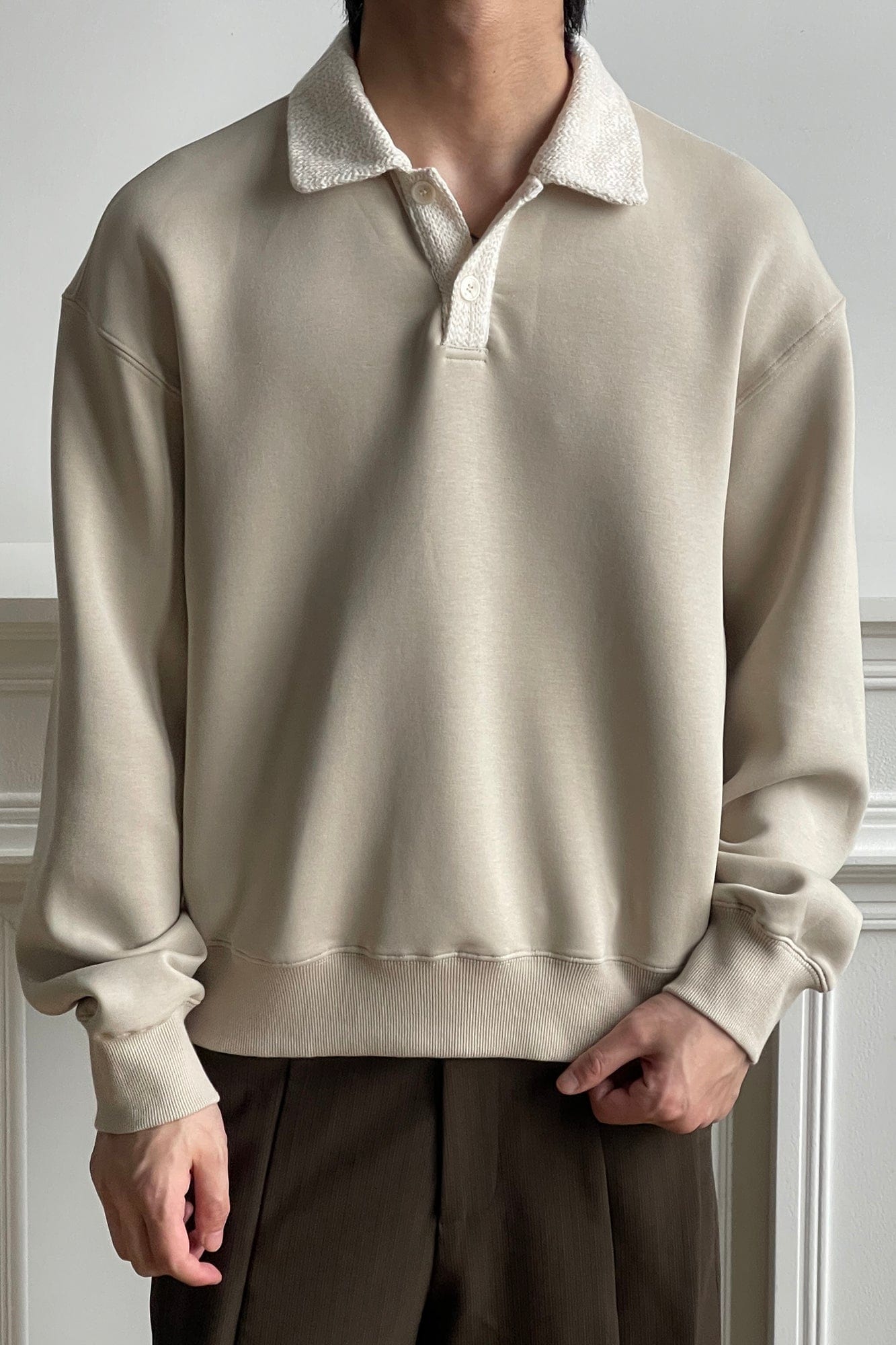 OKAYTHXBYE Flexweave Contrast Collar Sweatshirt-Sweatshirt-S-Black-Free Shipping Leatheretro