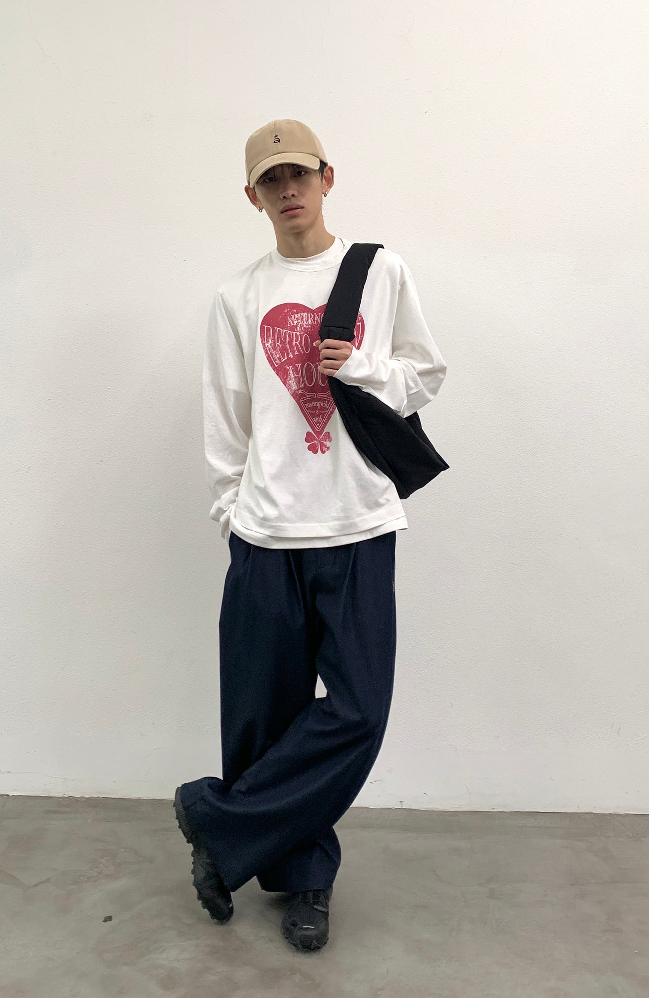 ROARINGWILD A ARCH Embroidered LOGO Draped Oversized Pants-Pants-XS-Black-Free Shipping Leatheretro
