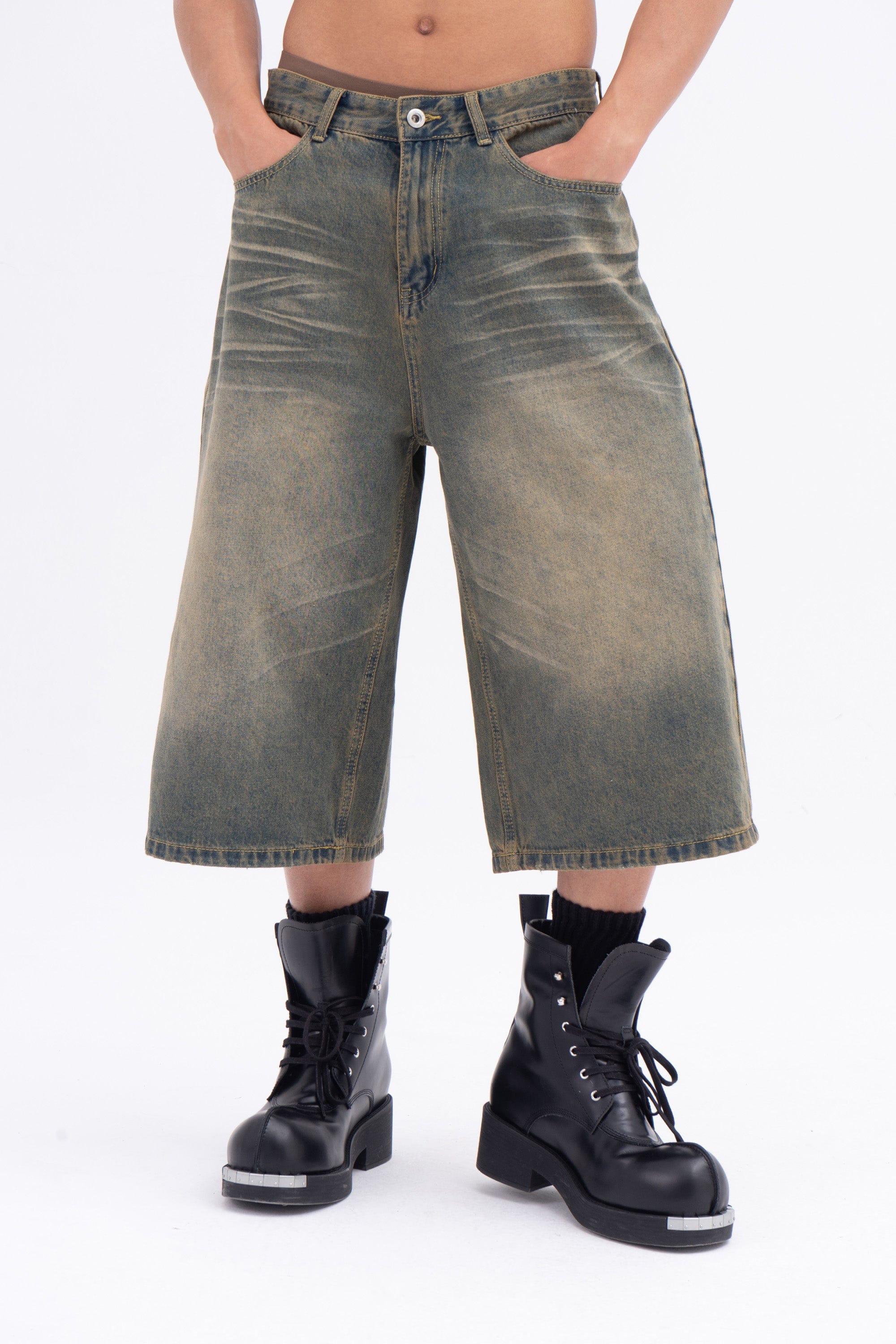 CLP Oversized Washed Denim Shorts-Shorts-S-Free Shipping Leatheretro