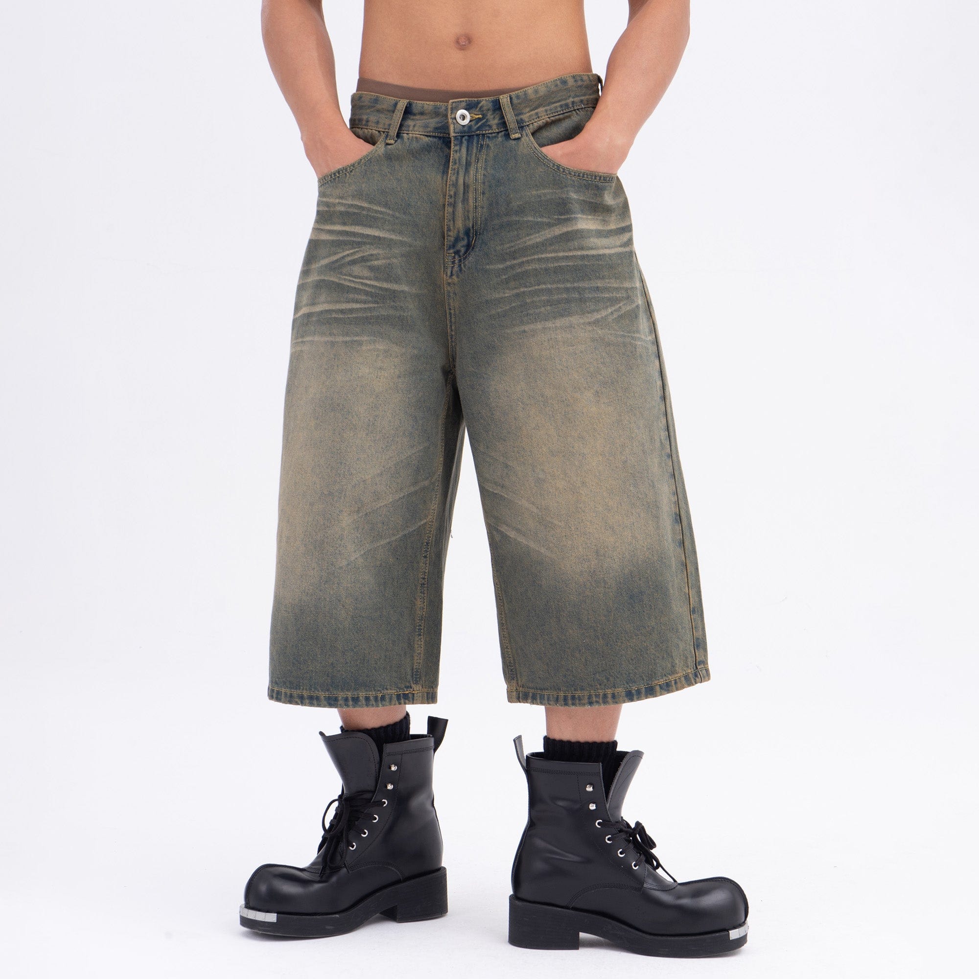 CLP Oversized Washed Denim Shorts-Shorts-S-Free Shipping Leatheretro