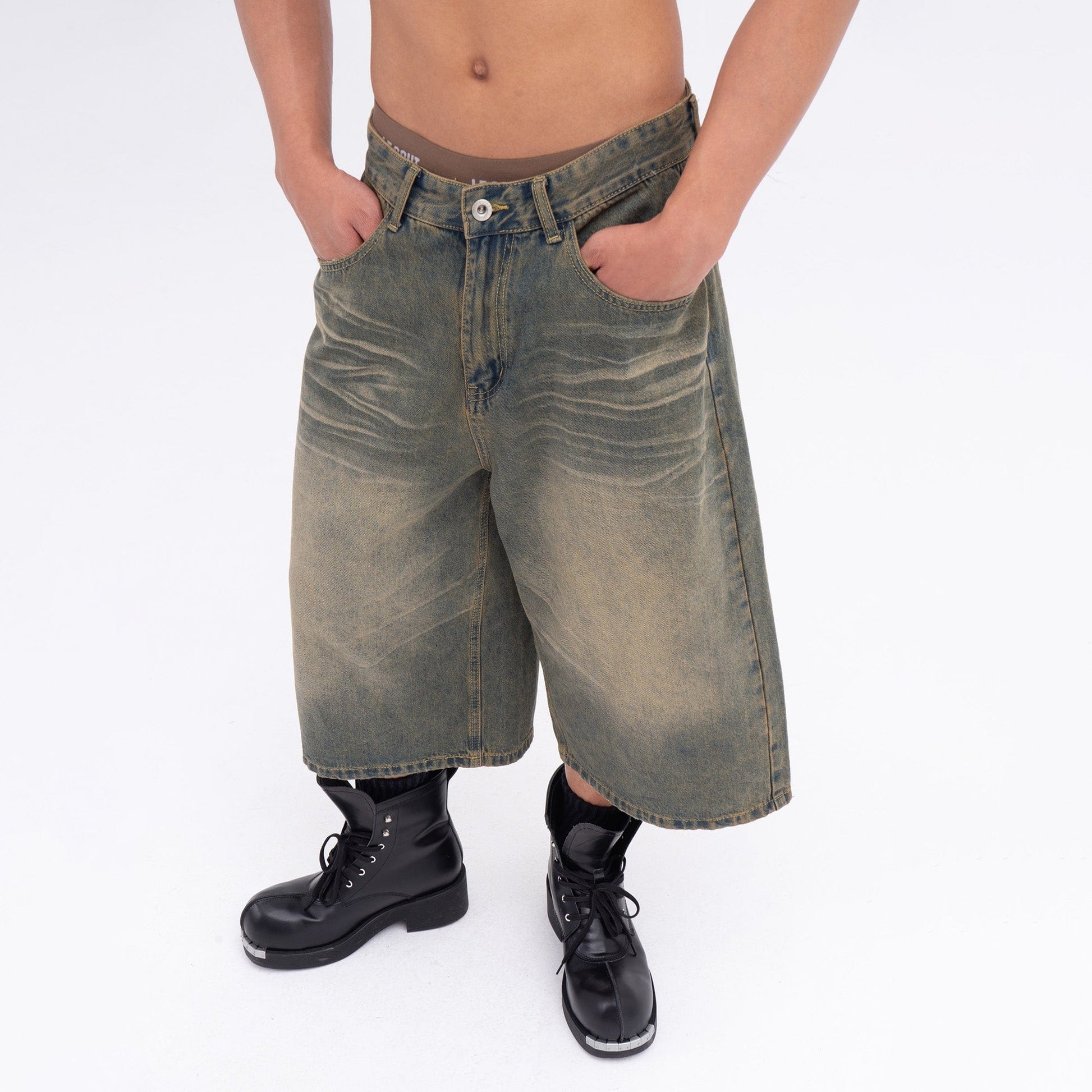 CLP Oversized Washed Denim Shorts-Shorts-S-Free Shipping Leatheretro