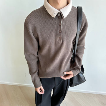 KREATE Contrast Layered Collar Ribbed Sweater-Sweater-S-Brown-Free Shipping Leatheretro
