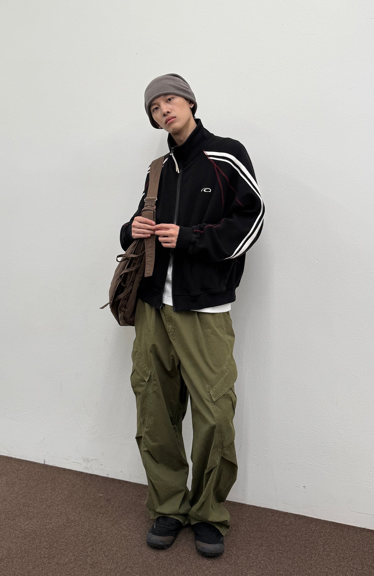 ROARINGWILD A ARCH Retro Stripe Raglan Track Jacket-Jacket-XS-Black-Free Shipping Leatheretro