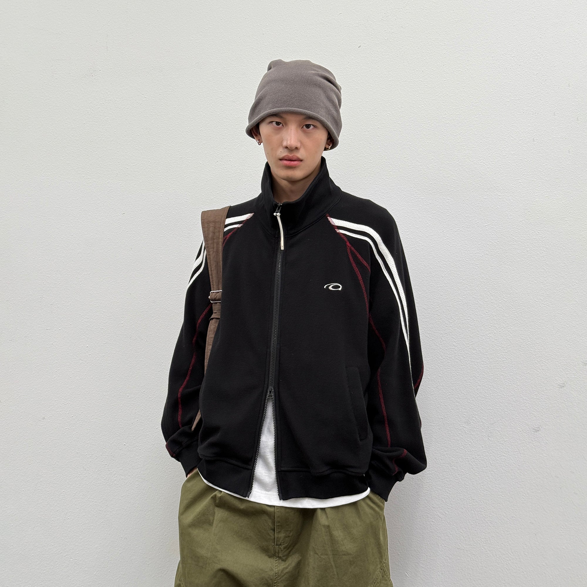 ROARINGWILD A ARCH Retro Stripe Raglan Track Jacket-Jacket-XS-Black-Free Shipping Leatheretro