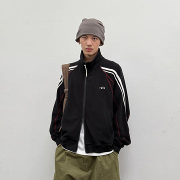 ROARINGWILD A ARCH Retro Stripe Raglan Track Jacket-Jacket-XS-Black-Free Shipping Leatheretro