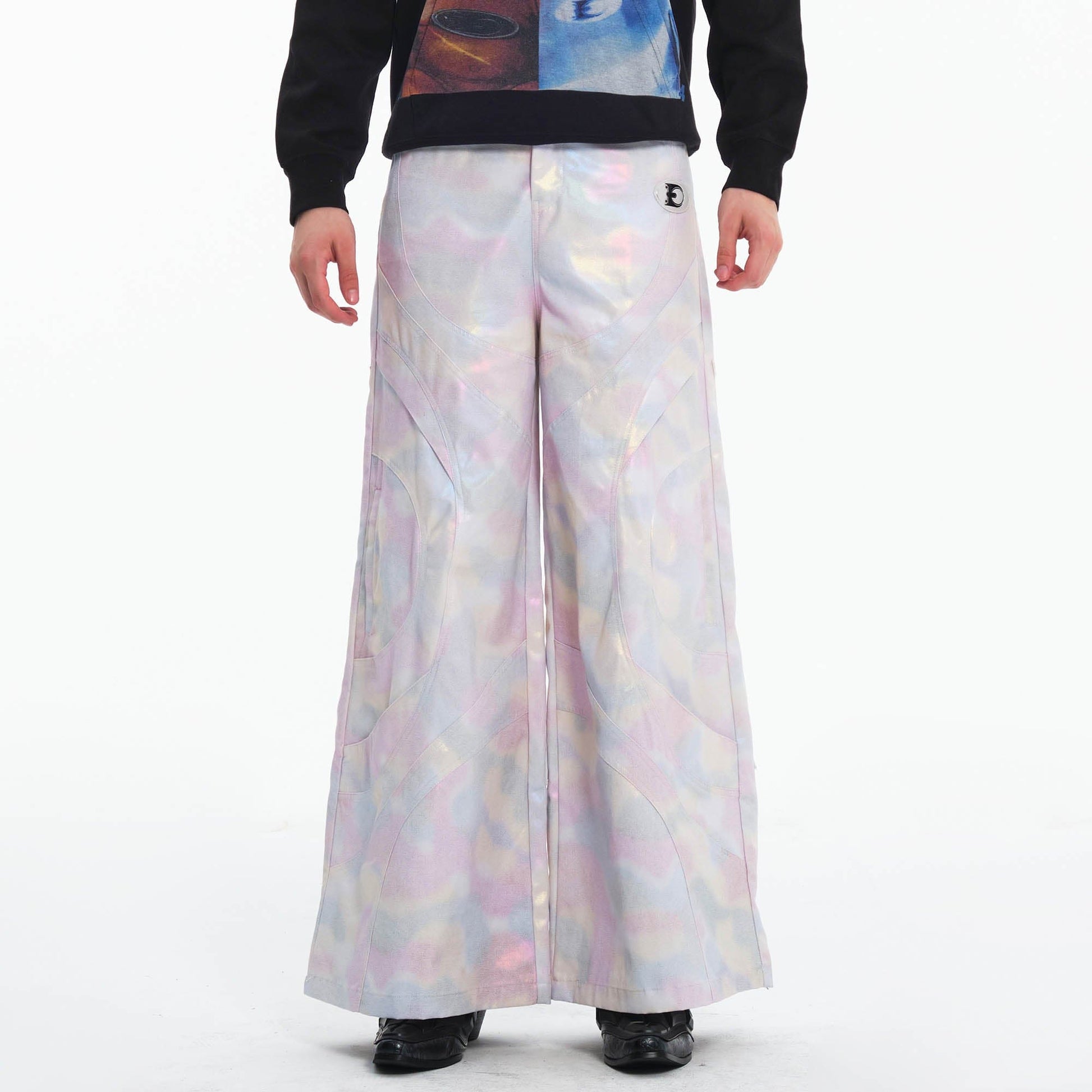EMBRYO Deconstructed Iridescent Camo Wide-Leg Pants-Pants-S-Free Shipping Leatheretro