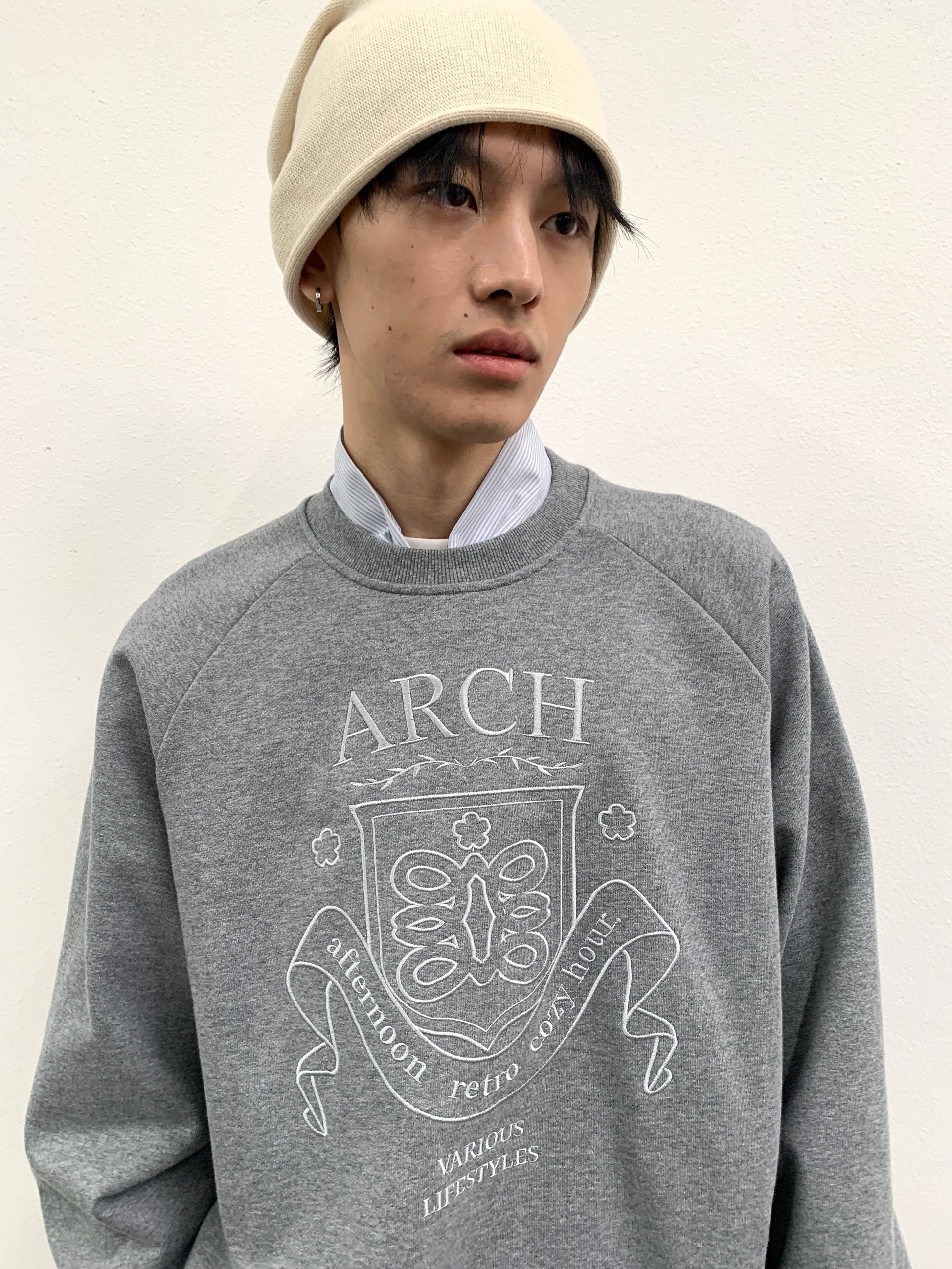 ROARINGWILD A ARCH Collegiate Loopback Raglan Sweatshirt-Sweatshirt-XS-Beige-Free Shipping Leatheretro