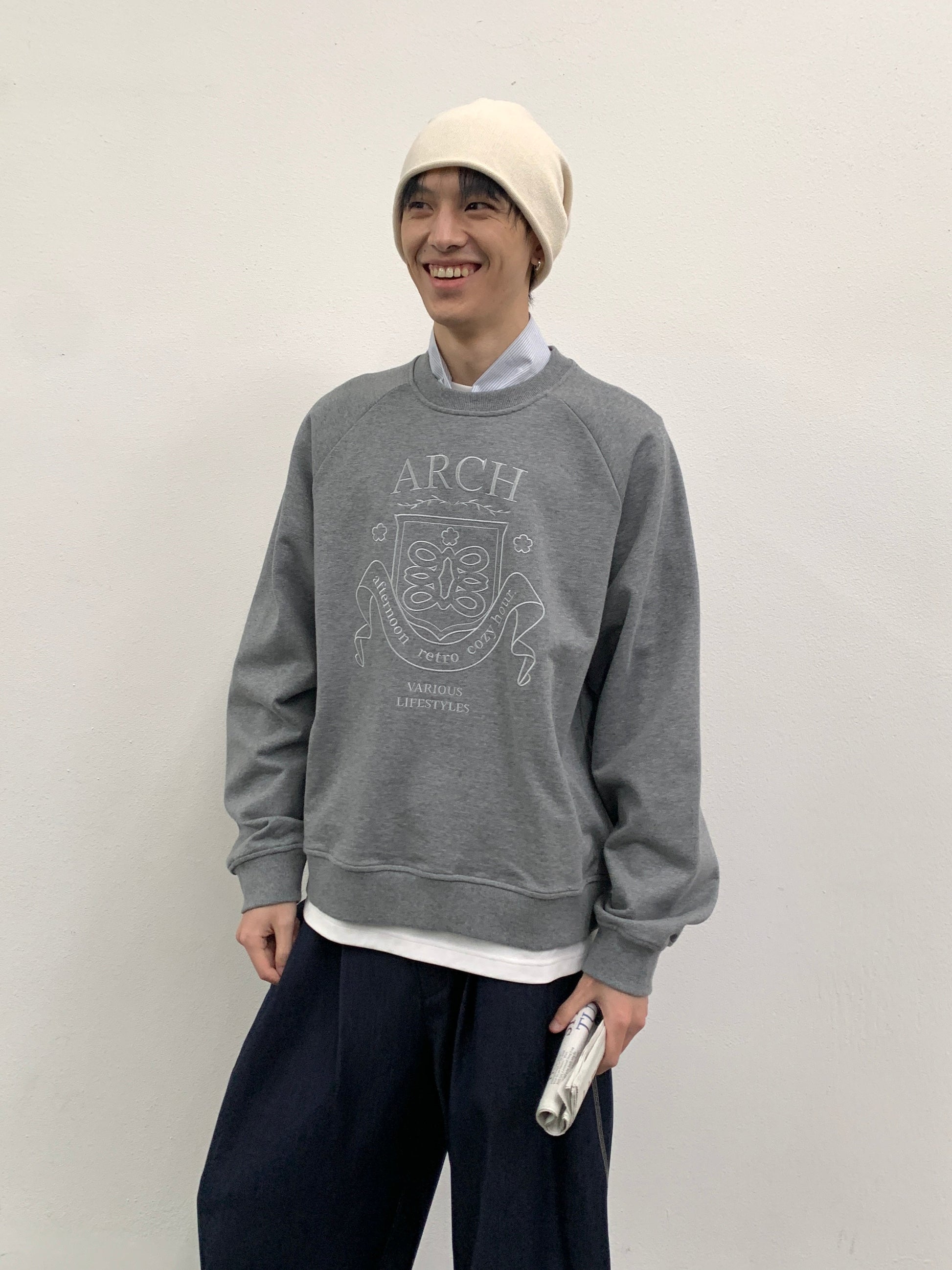 ROARINGWILD A ARCH Collegiate Loopback Raglan Sweatshirt-Sweatshirt-XS-Beige-Free Shipping Leatheretro