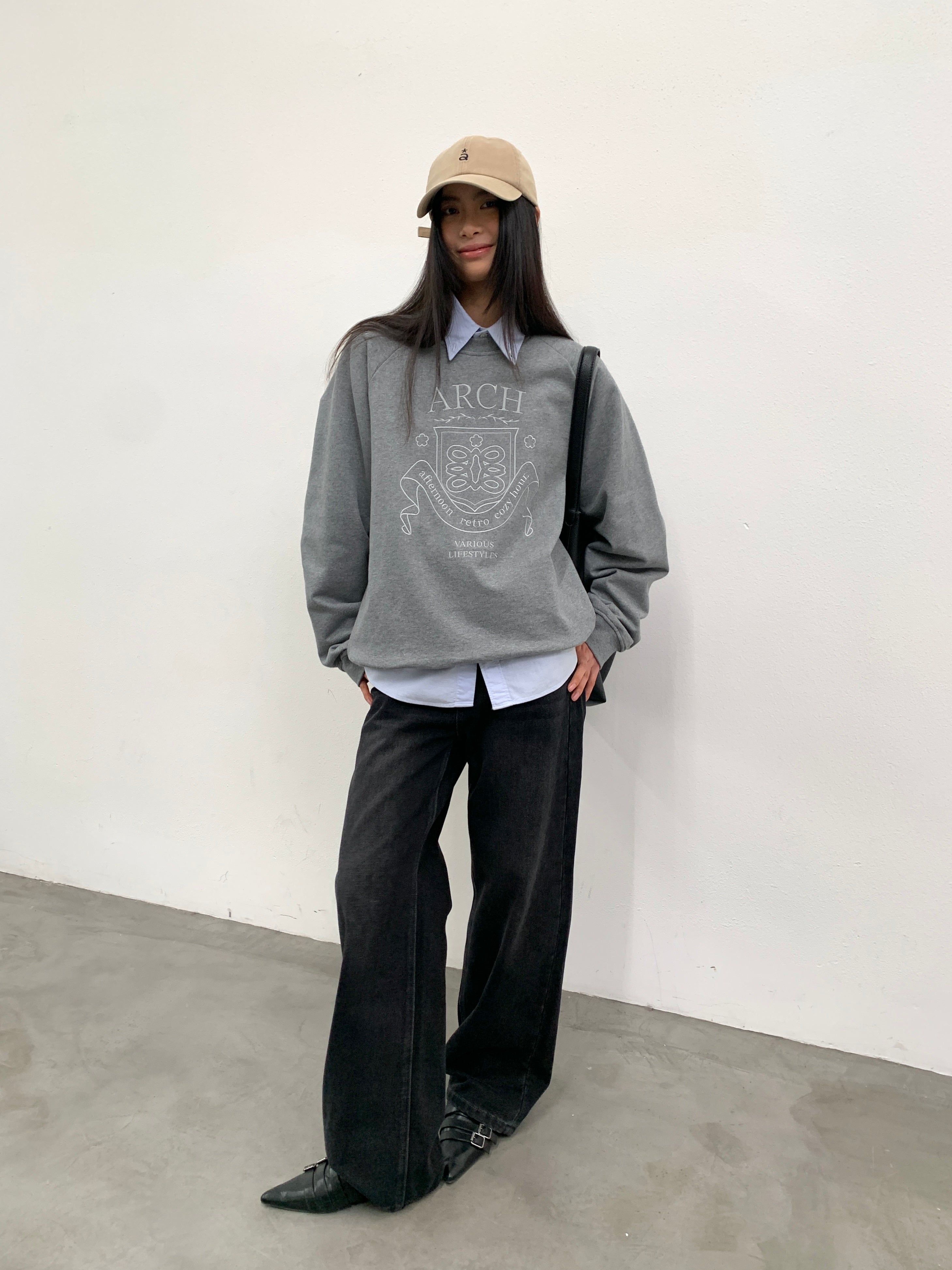 ROARINGWILD A ARCH Collegiate Loopback Raglan Sweatshirt-Sweatshirt-XS-Beige-Free Shipping Leatheretro