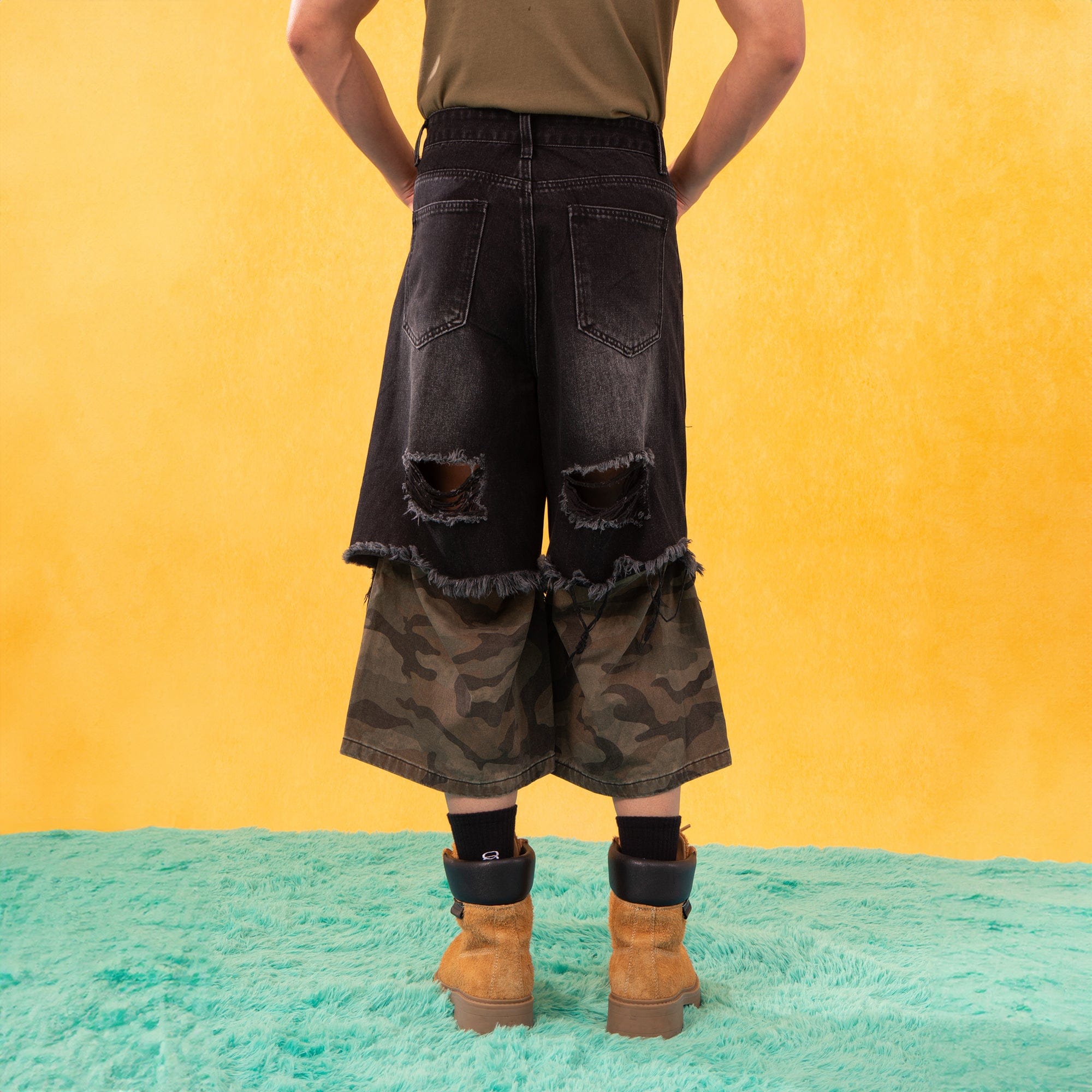 CLP Distressed Layered Camo Cargo Shorts-Shorts-S-Free Shipping Leatheretro