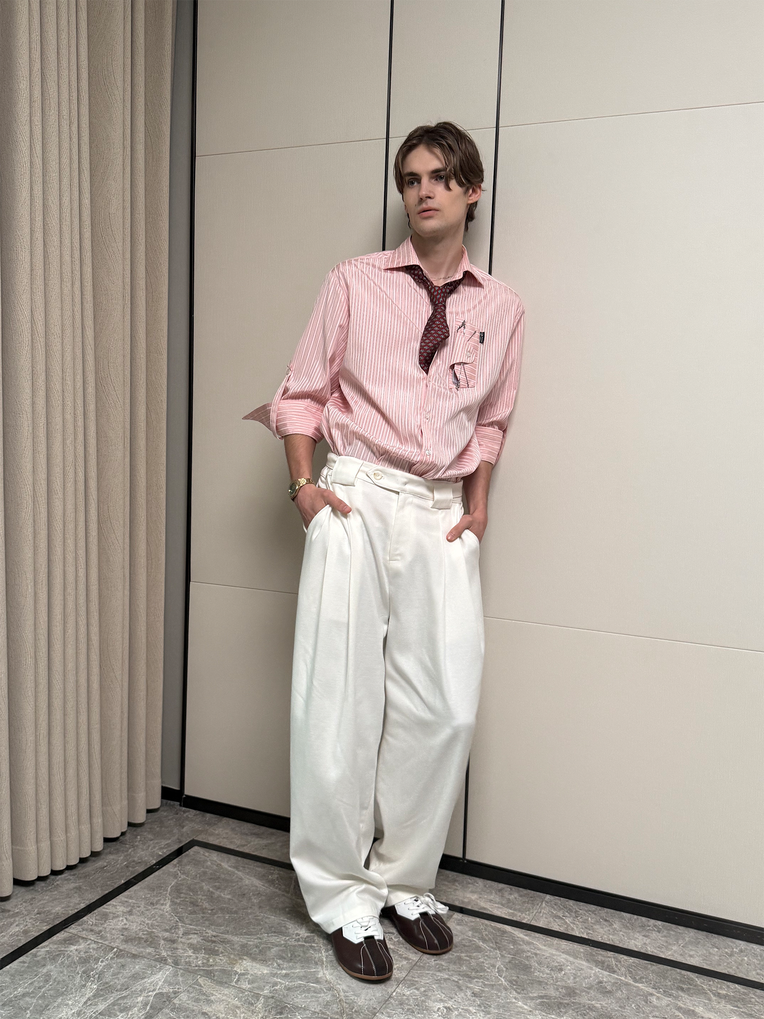ASSEEN Striped Glasses Pocket Half Shirt Pink-Half shirt-S-Free Shipping Leatheretro