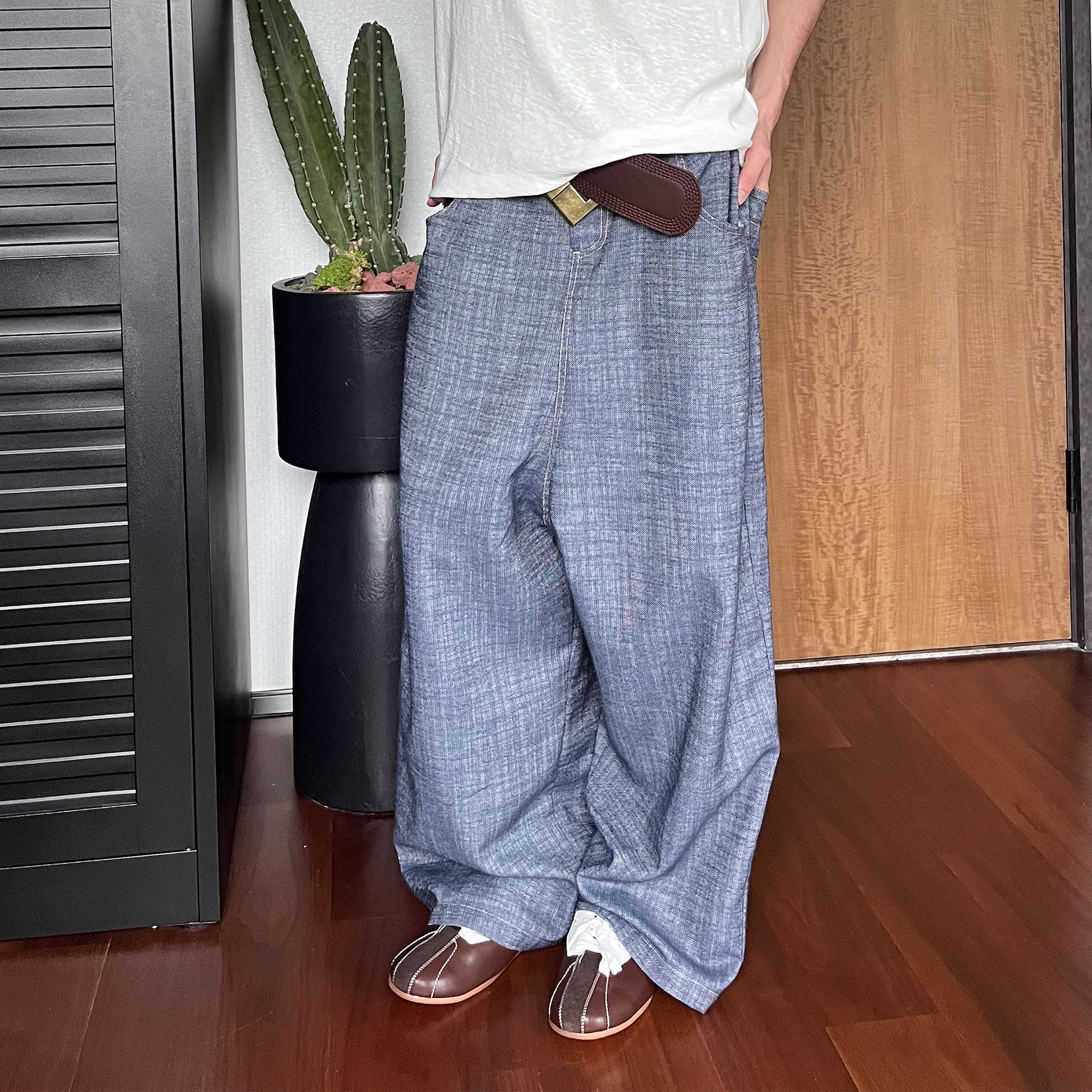 ASSEEN Dropped-Crotch Wide-Leg Linen-Blend Jeans-Jeans-S / 28-30”-Free Shipping Leatheretro