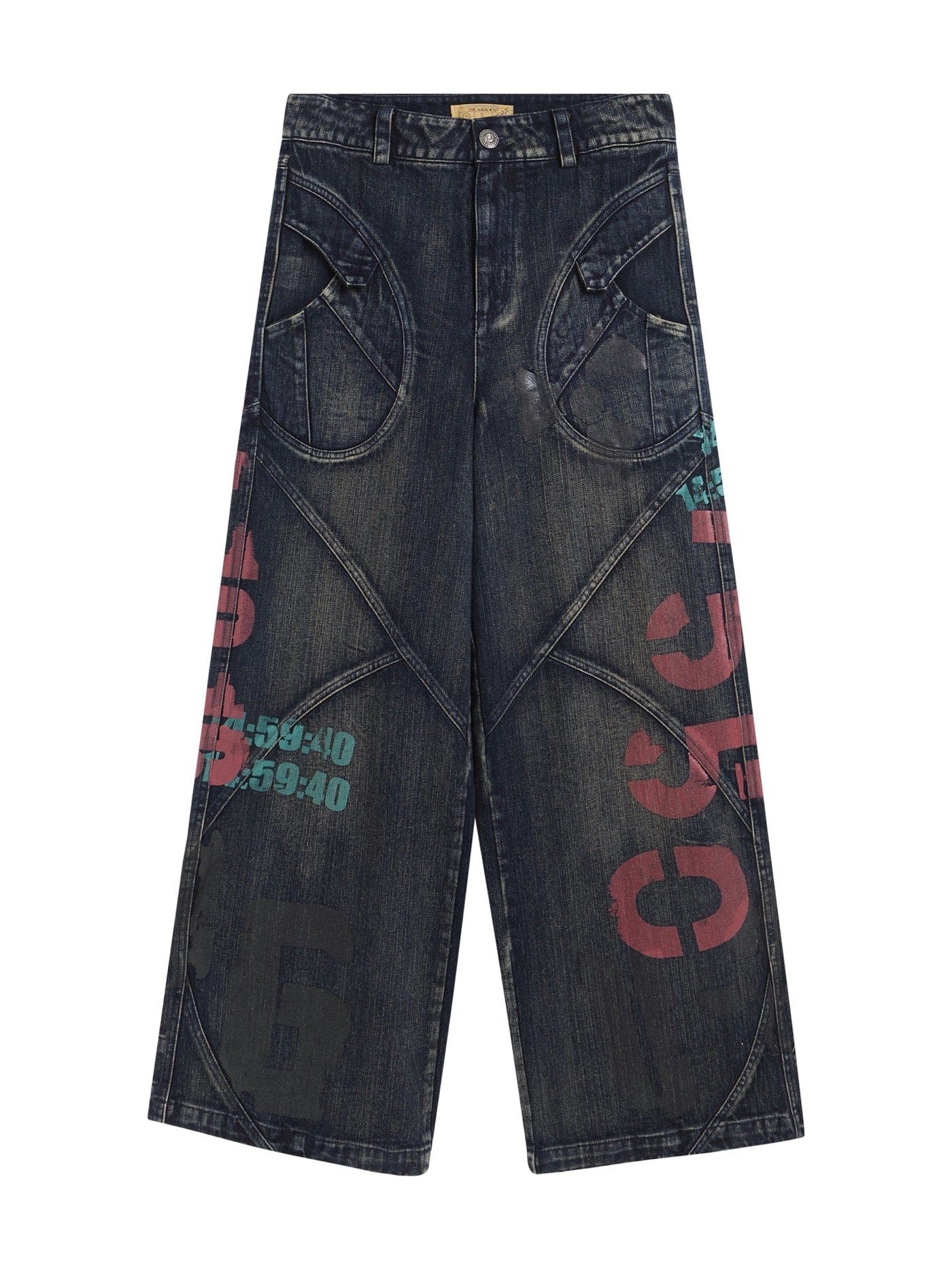 DND4DES Spliced Graffiti Wide-Leg Jeans-Jeans-S-Free Shipping Leatheretro