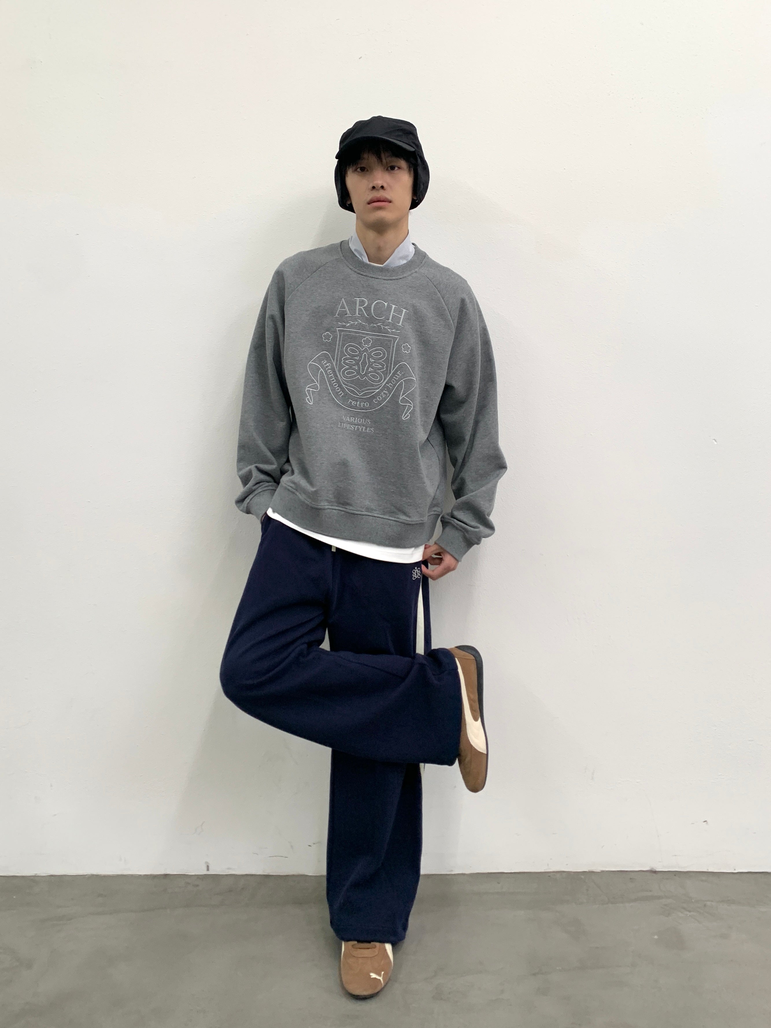 ROARINGWILD A ARCH Collegiate Loopback Raglan Sweatshirt-Sweatshirt-XS-Beige-Free Shipping Leatheretro